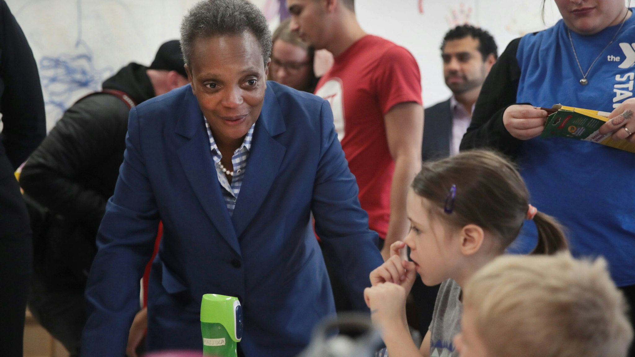 CHICAGO, ILLINOIS - OCTOBER 17: Chicago Mayor Lori Lightfoot visits with children affected by the teachers' strike at the McCormick YMCA on October 17, 2019 in Chicago, Illinois. About 25,000 Chicago school teachers went on strike today after the Chicago Teachers Union (CTU) failed to reach a contract agreement with the city, leaving 300.000 students searching for alternative ways to spend their day. Chicago has the third largest public school system in the nation. (Photo by Scott Olson/Getty Images)