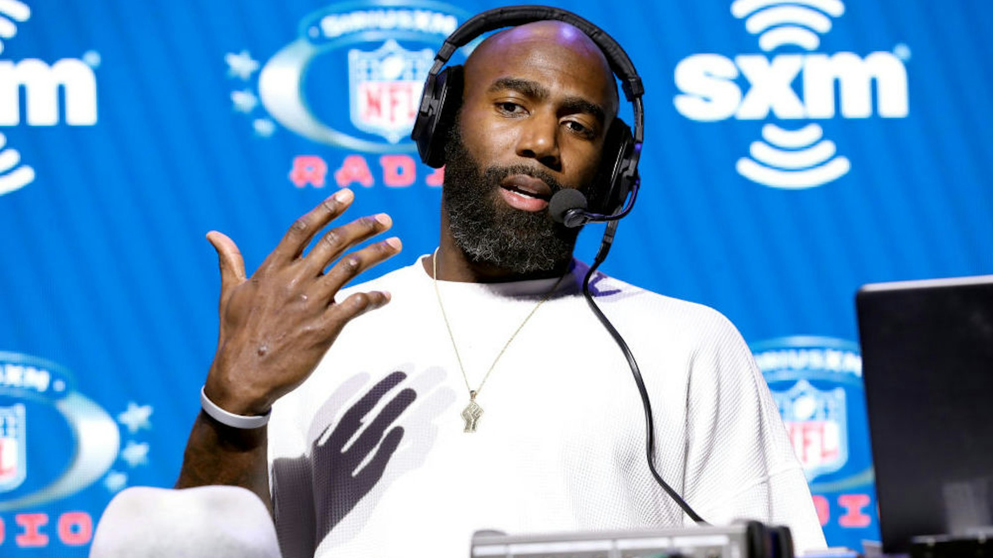 NFL safety Malcolm Jenkins of the Philadelphia Eagles speaks onstage during day 3 of SiriusXM at Super Bowl LIV on January 31, 2020 in Miami, Florida.