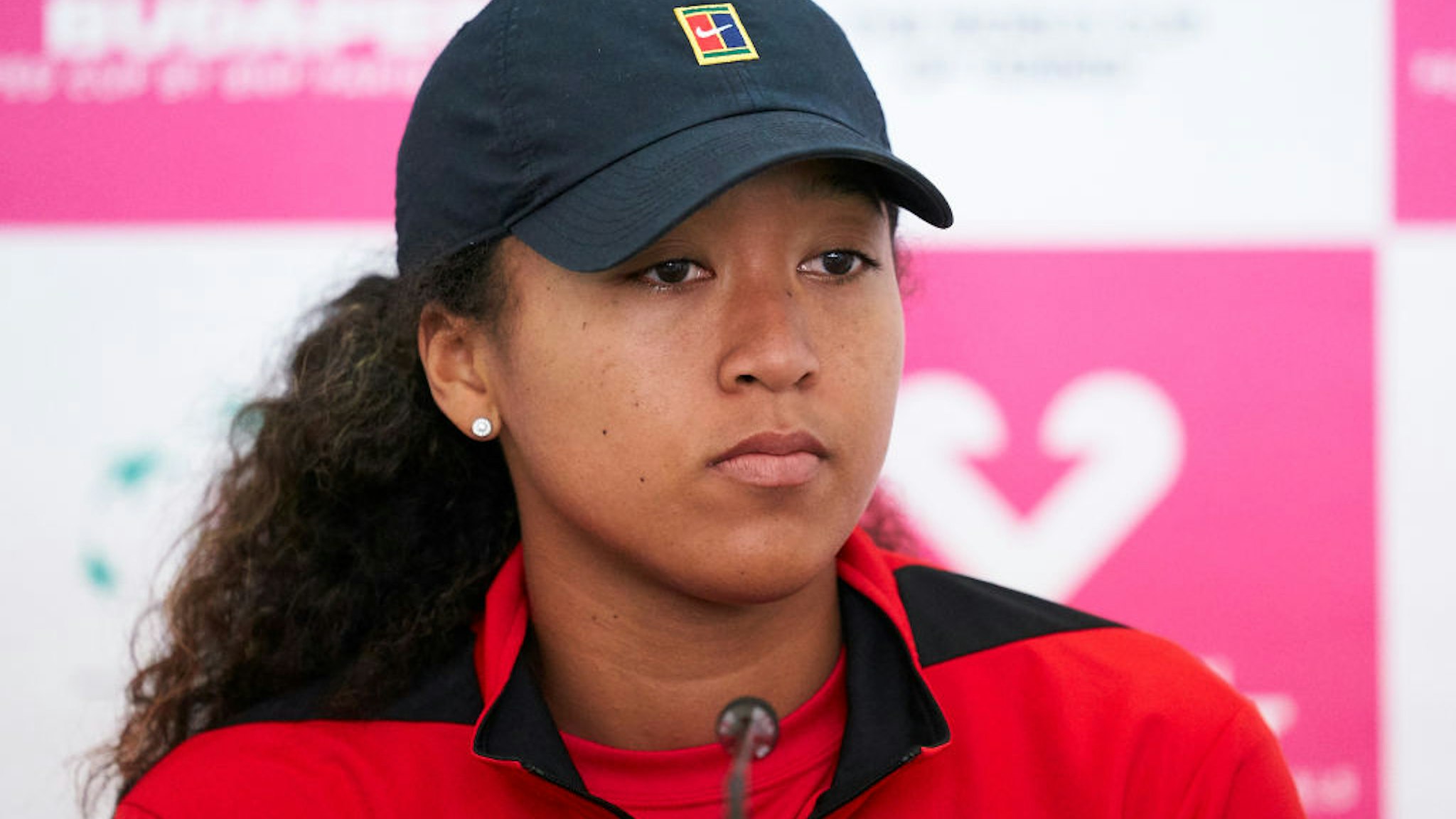 Naomi Osaka of Japan attends the press conference after her match against Sara Sorribes of Spain during the 2020 Fed Cup Qualifier between Spain and Japan at Centro de Tenis La Manga Club on February 07, 2020 in Cartagena, Spain.