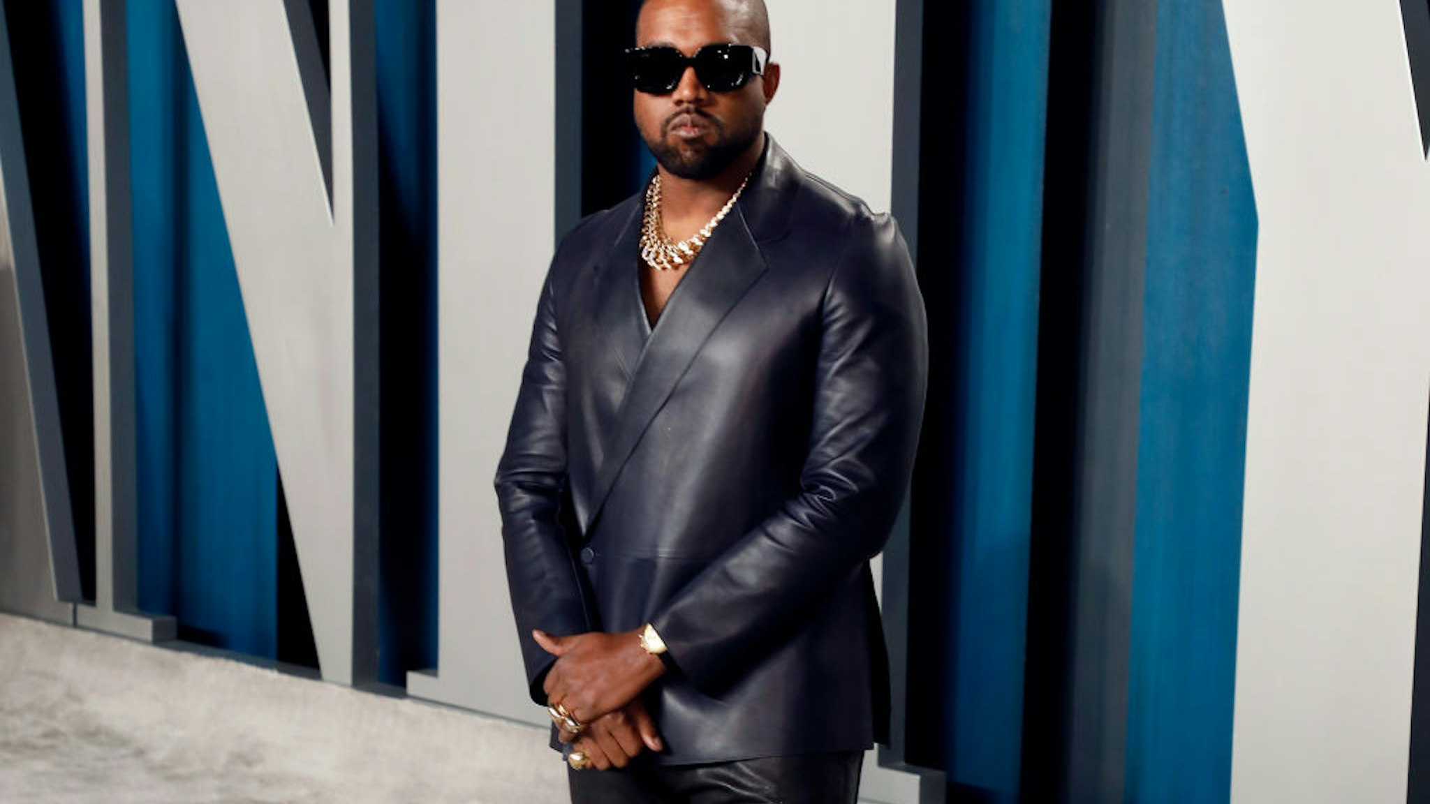 Kanye West attends the 2020 Vanity Fair Oscar Party at Wallis Annenberg Center for the Performing Arts on February 09, 2020 in Beverly Hills, California.