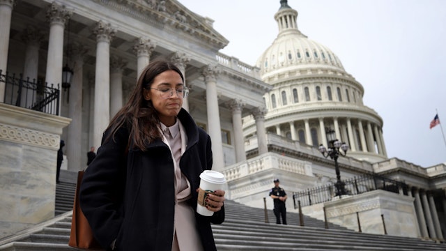ASHINGTON, DC - MARCH 27: Rep. Alexandria Ocasio-Cortez (D-NY) leaves the U.S. Capitol after passage of the stimulus bill known as the CARES Act on March 27, 2020 in Washington, DC. The stimulus bill is intended to combat the economic effects caused by the coronavirus pandemic. (Photo by Win McNamee/Getty Images)