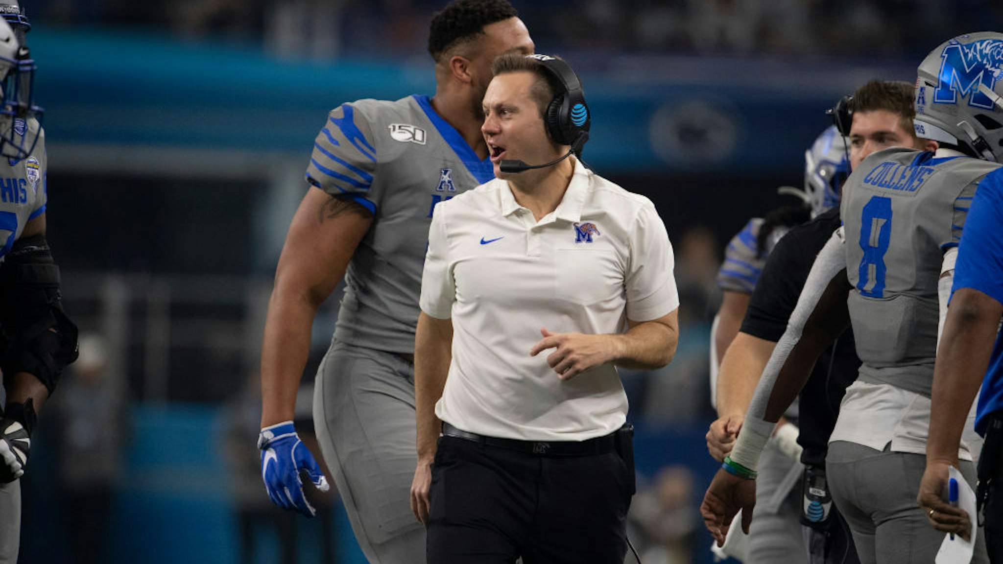 Head coach Ryan Silverfield of the Memphis Tigers during the Goodyear Cotton Bowl Classic at AT&amp;T Stadium on December 28, 2019 in Arlington, Texas