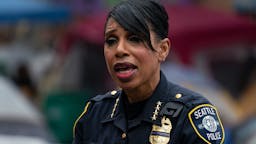 Carmen Best SEATTLE, WA - JUNE 29: Seattle Police Chief Carmen Best holds a press conference outside of the departments vacated East Precinct in the area known as the Capitol Hill Organized Protest (CHOP) on June 29, 2020 in Seattle, Washington. The press conference was held near the site of an early morning shooting that left one person dead and one in critical condition. "Enough is enough," she said. Four shootings in less than two weeks have taken place in the vicinity. (Photo by David Ryder/Getty Images)
