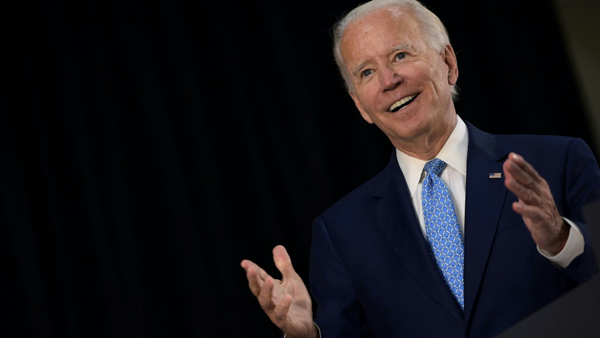 US Democratic presidential candidate Joe Biden answers questions after speaking about the coronavirus pandemic and the economy on June 30, 2020, in Wilmington, Delaware. (Photo by Brendan Smialowski / AFP) (Photo by BRENDAN SMIALOWSKI/AFP via Getty Images)