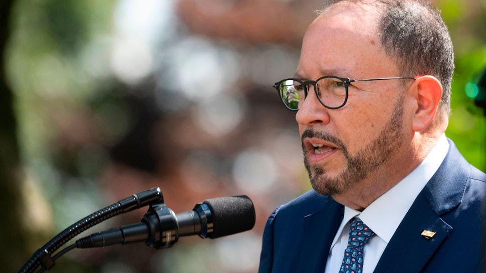 Goya Foods CEO and President Bob Unanue speaks prior to US President Donald Trump signing an Executive Order on the White House Hispanic Prosperity Initiative in the Rose Garden at the White House in Washington, DC, on July 9, 2020.