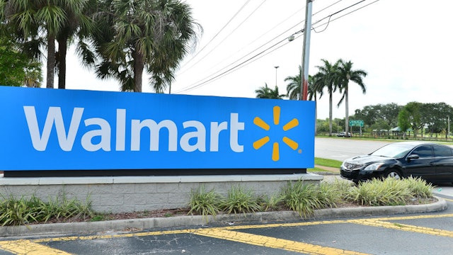 A view outside a Walmart retail store is seen on July 16, 2020 in Pembroke Pines, Florida. Some major U.S. corporations are requiring masks to be worn in their stores upon entering to control the spread of COVID-19.