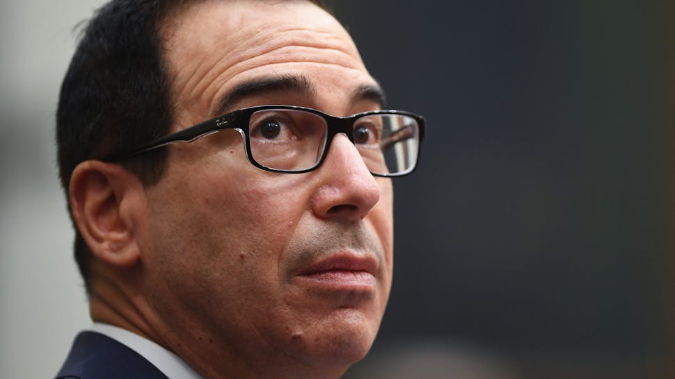 WASHINGTON, DC - JULY 17: Secretary Steven Mnuchin testifies before the House Small Business Committee at the U.S. Capitol on July 17, 2020 in Washington, DC. The committee hearing is looking into the Small Business Administration and Treasury pandemic programs. (Photo by Kevin Dietsch-Pool/Getty Images)