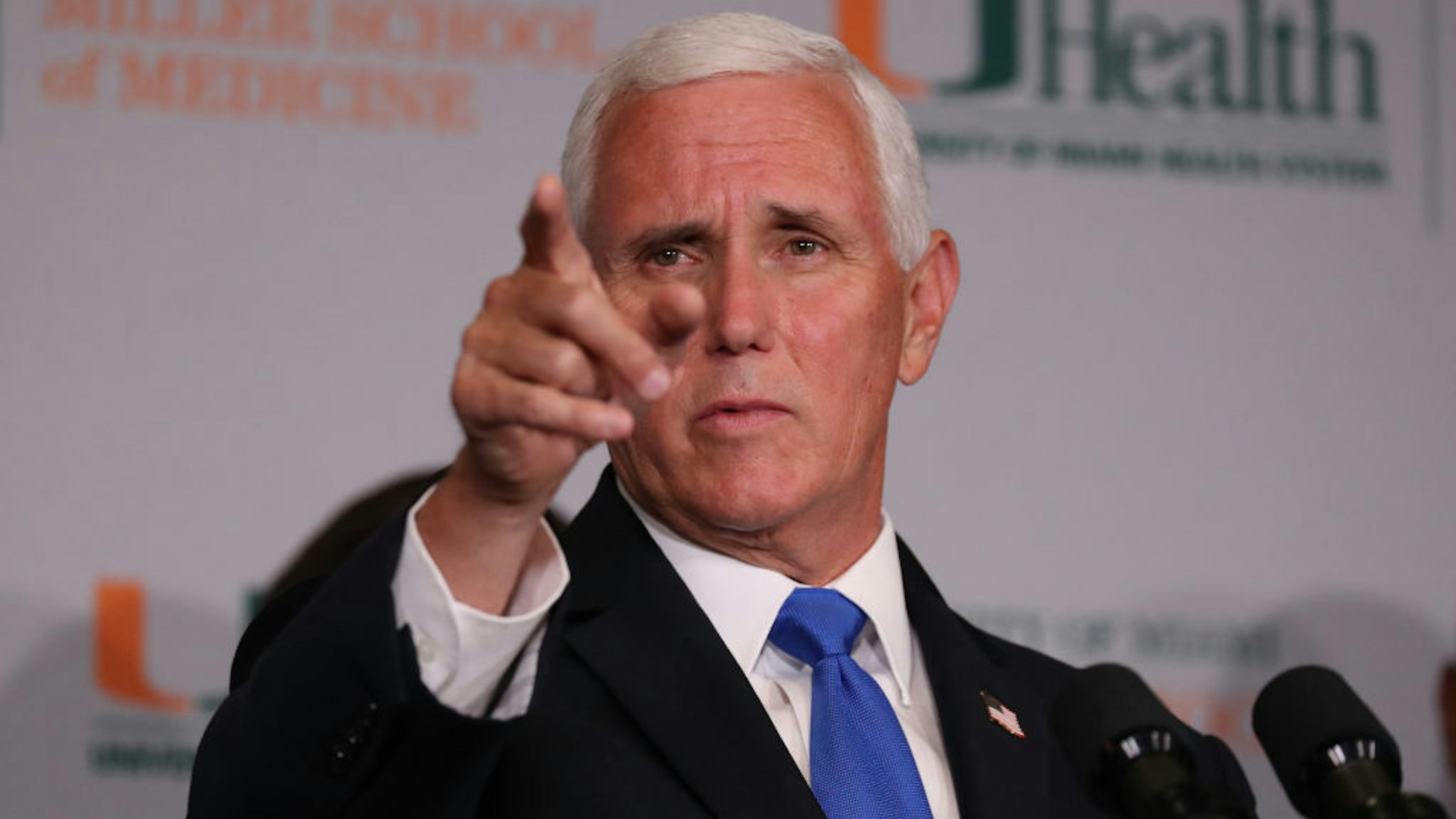 Vice President Mike Pence speaks during a press conference at the the University of Miami Miller School of Medicine on July 27, 2020 in Miami, Florida.