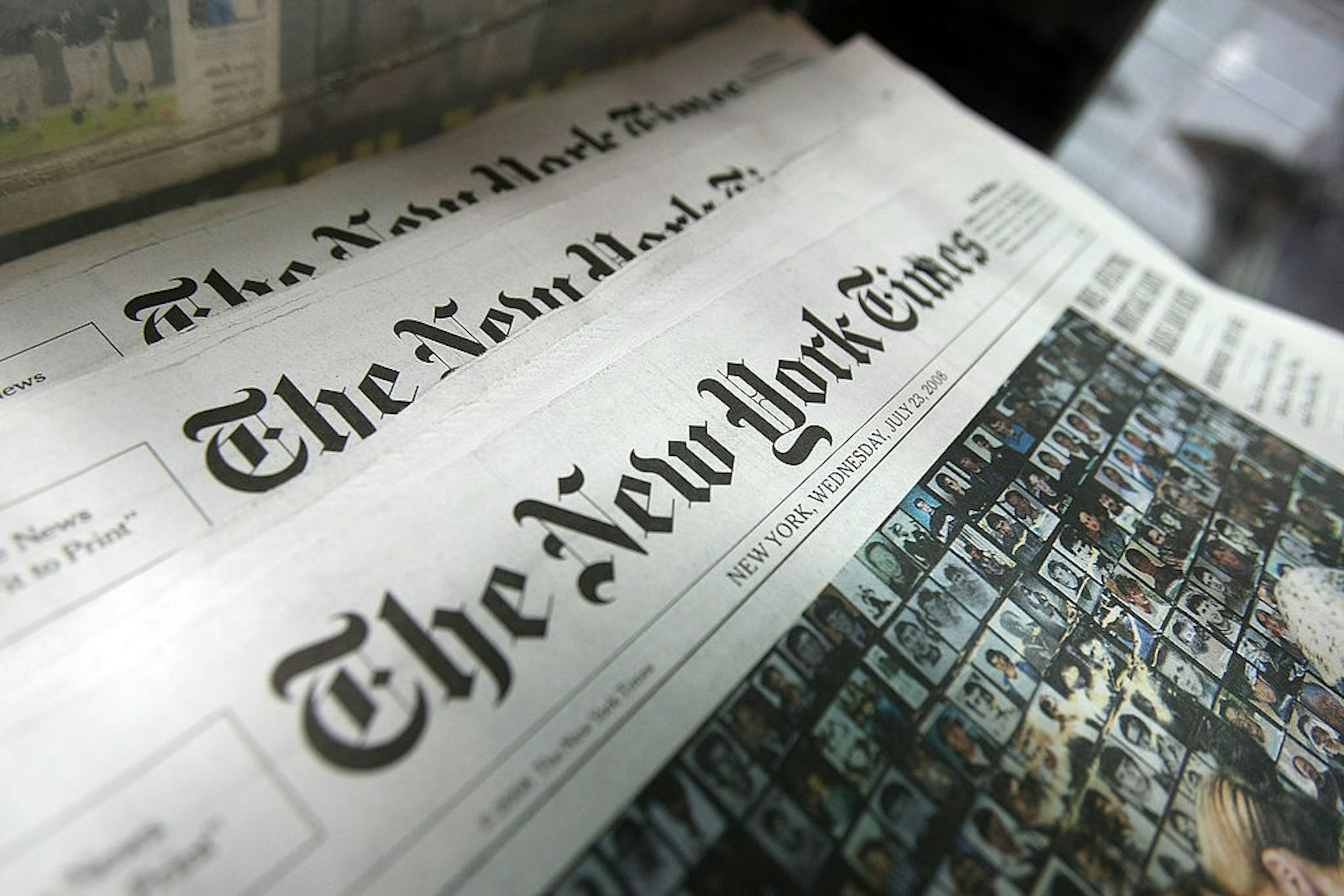 Copies of the New York Times sit for sale in a rack July 23, 2008 in New York City.
