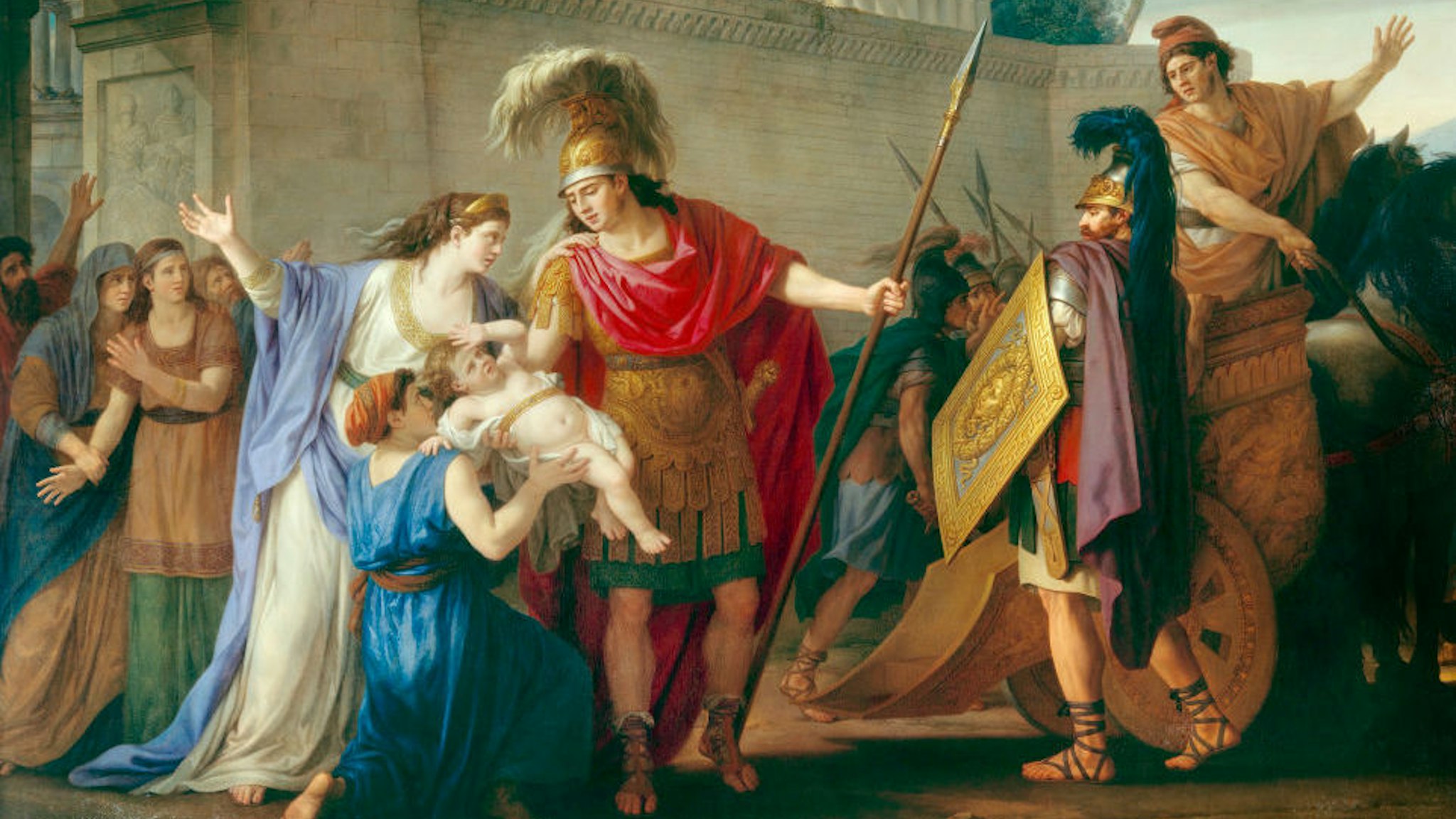 Vien Joseph Marie ( 1716 - 1809 ) The farewells of Hector and Andromache (oil on canvas 3; 29 X 4; 25) (Homere, l Iliad, song VI) Leaving for the Trojan War Hector leaves his wife and son Louvre Museum. (Photo by: Christophel Fine Art/Universal Images Group via Getty Images)