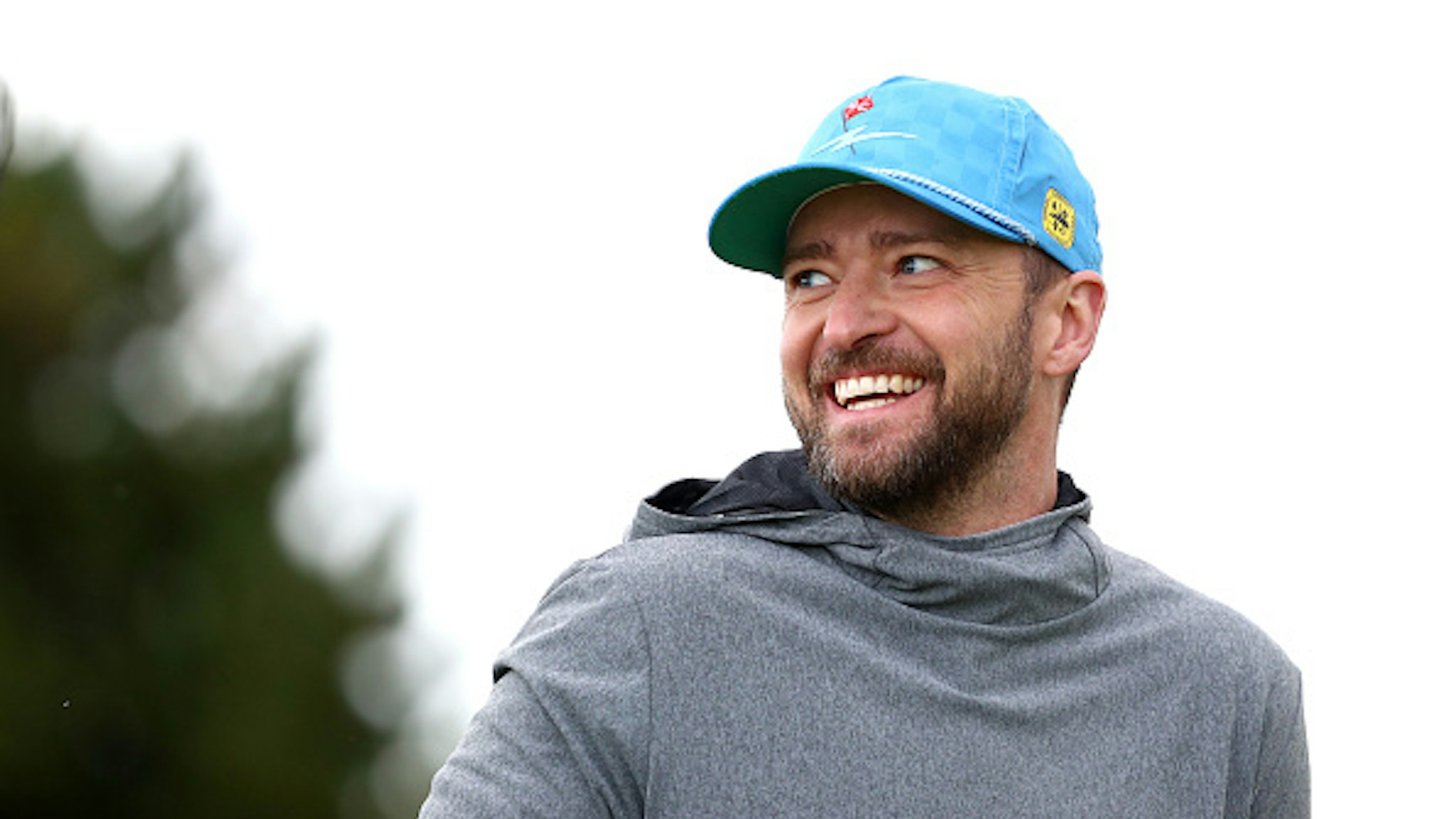 Musician, Justin Timberlake reacts during Day one of the Alfred Dunhill Links Championship at Carnoustie Golf Links on September 26, 2019 in St Andrews, United Kingdom.