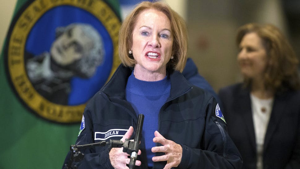 Seattle Mayor Jenny Durkan speaks at a press conference on March 28, 2020 in Seattle, Washington. The mayor and other leaders from Washington state discussed the deployment of a new field hospital at CenturyLink Field Event Center which is expected to create at least 150 hospital beds for non-COVID-19 cases and will include 300 soldiers from the 627th Army Hospital at Fort Carson, Colorado.