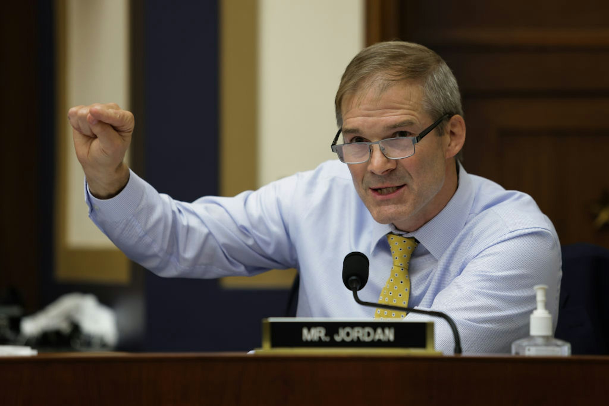 WASHINGTON, DC - JULY 29: Congressman Jim Jordan (R-OH) speaks during an Antitrust, Commercial and Administrative Law Subcommittee hearing on "Online platforms and market power. Examining the dominance of Amazon, Facebook, Google and Apple" on Capitol Hill on July 29, 2020 in Washington, DC. (Photo by Graeme Jennings - Pool/Getty Images)
