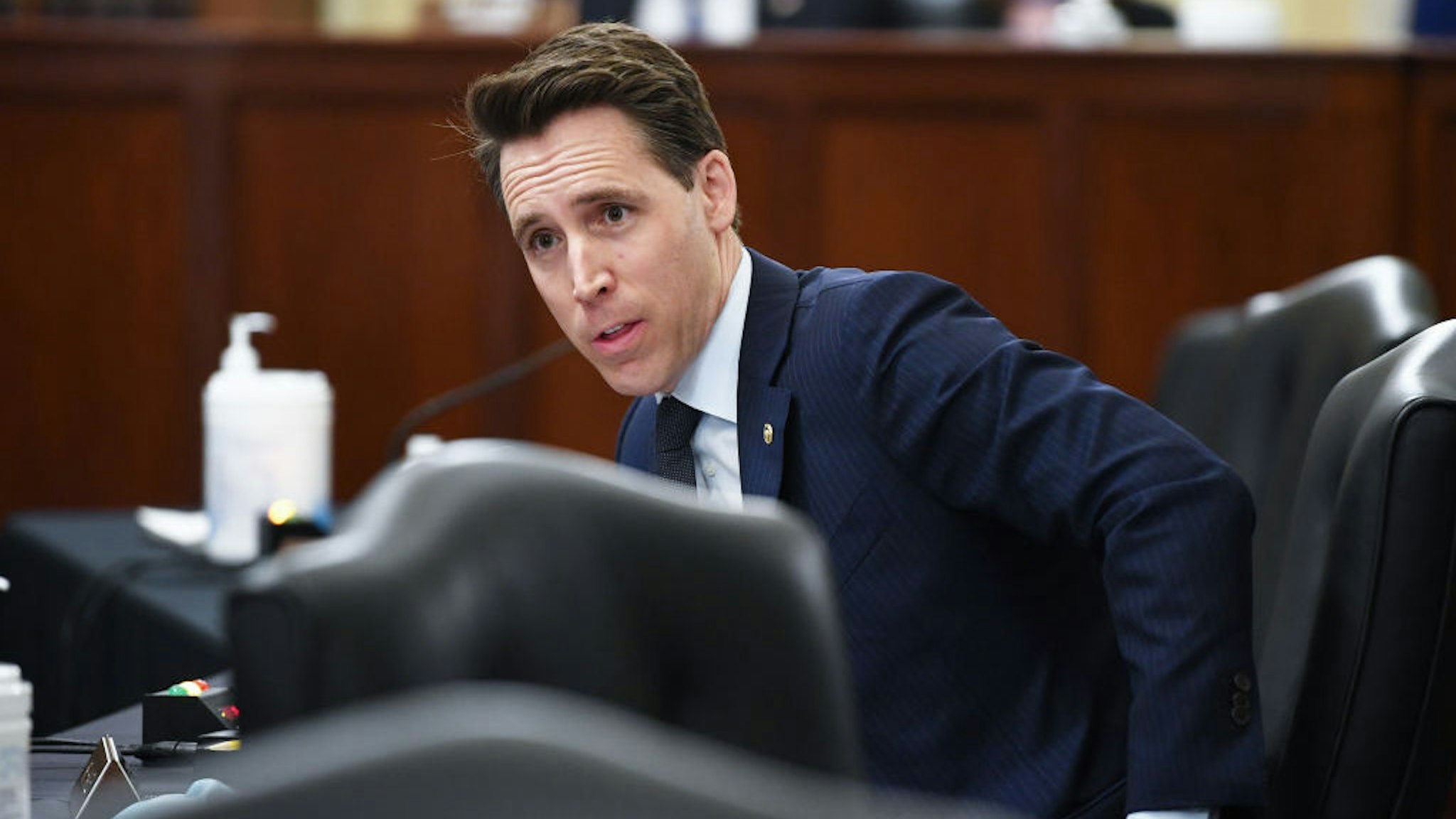 WASHINGTON, DC - JUNE 10: U.S. Sen. Josh Hawley (R-MO) speaks during the Senate Small Business and Entrepreneurship Hearings to examine implementation of Title I of the CARES Act on Capitol Hill on June 10, 2020 in Washington, DC. (Photo by Kevin Dietsch - Pool/Getty Images)