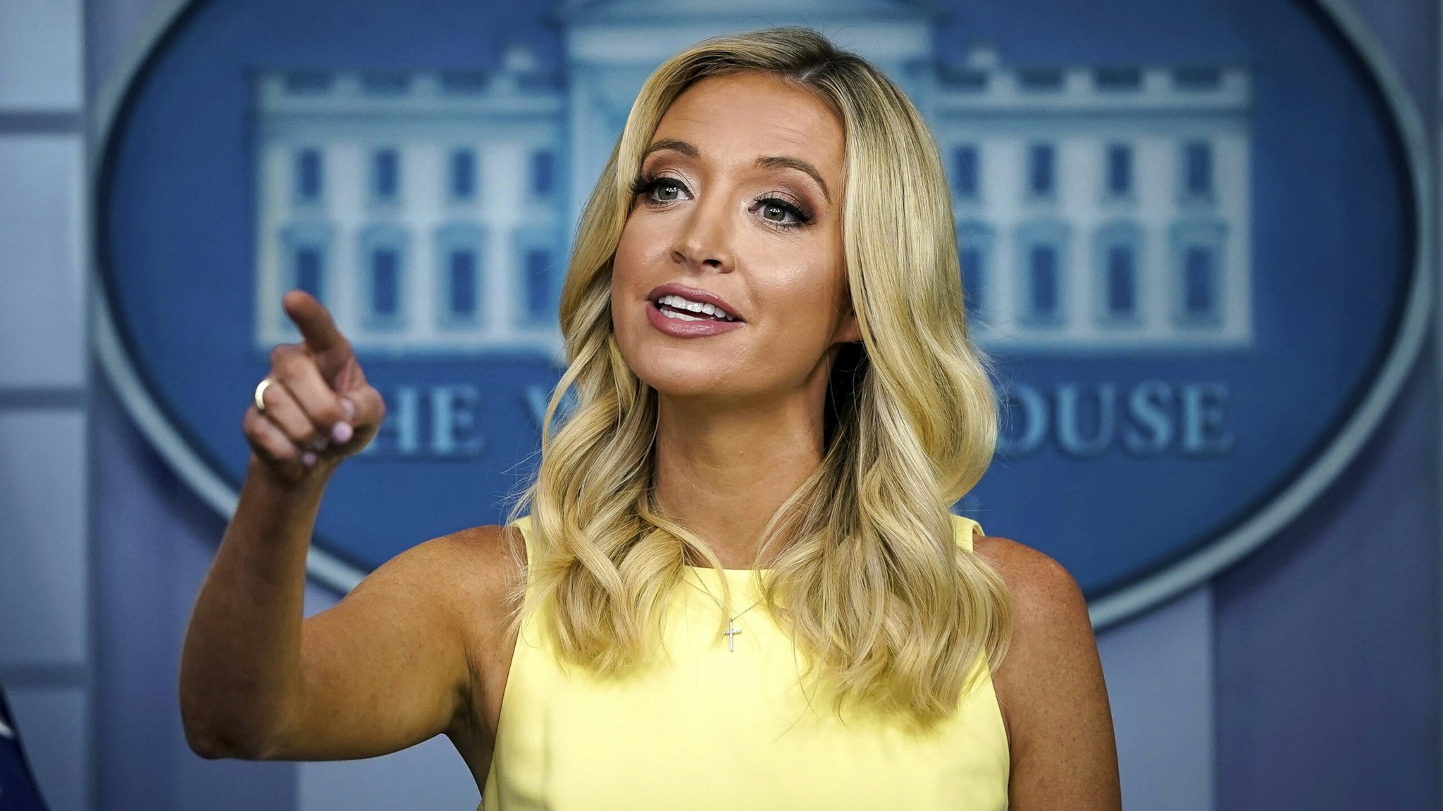 WASHINGTON, DC - JULY 16: White House Press Secretary Kayleigh McEnany speaks during a press briefing at the White House on July 16, 2020 in Washington, DC. On Thursday afternoon, President Trump will deliver remarks about rolling back regulations for businesses and infrastructure projects.