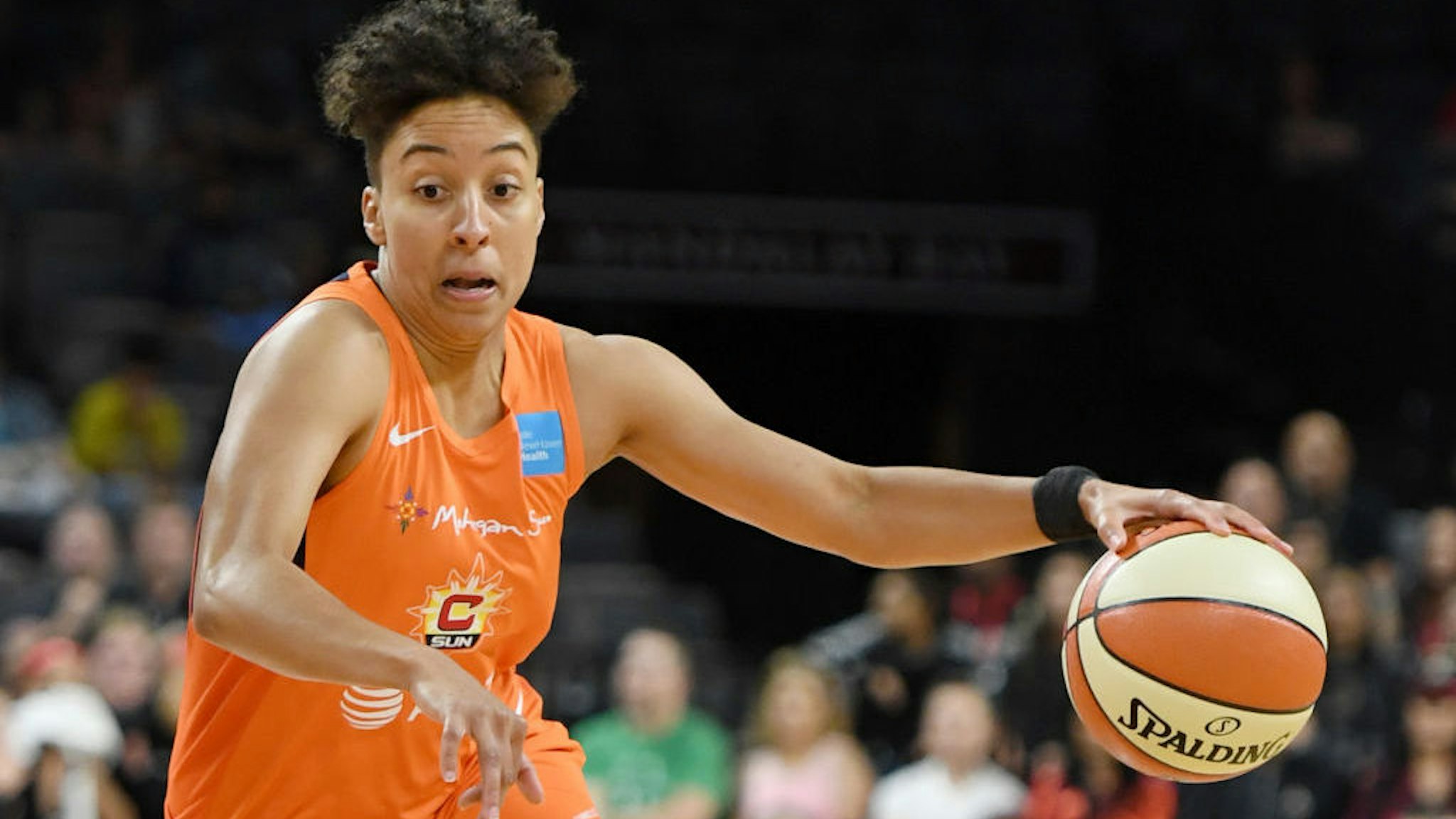 LAS VEGAS, NEVADA - JUNE 02: Layshia Clarendon #23 of the Connecticut Sun drives against the Las Vegas Aces during their game at the Mandalay Bay Events Center on June 2, 2019 in Las Vegas, Nevada. The Sun defeated the Aces 80-74. NOTE TO USER: User expressly acknowledges and agrees that, by downloading and or using this photograph, User is consenting to the terms and conditions of the Getty Images License Agreement. (Photo by Ethan Miller/Getty Images )
