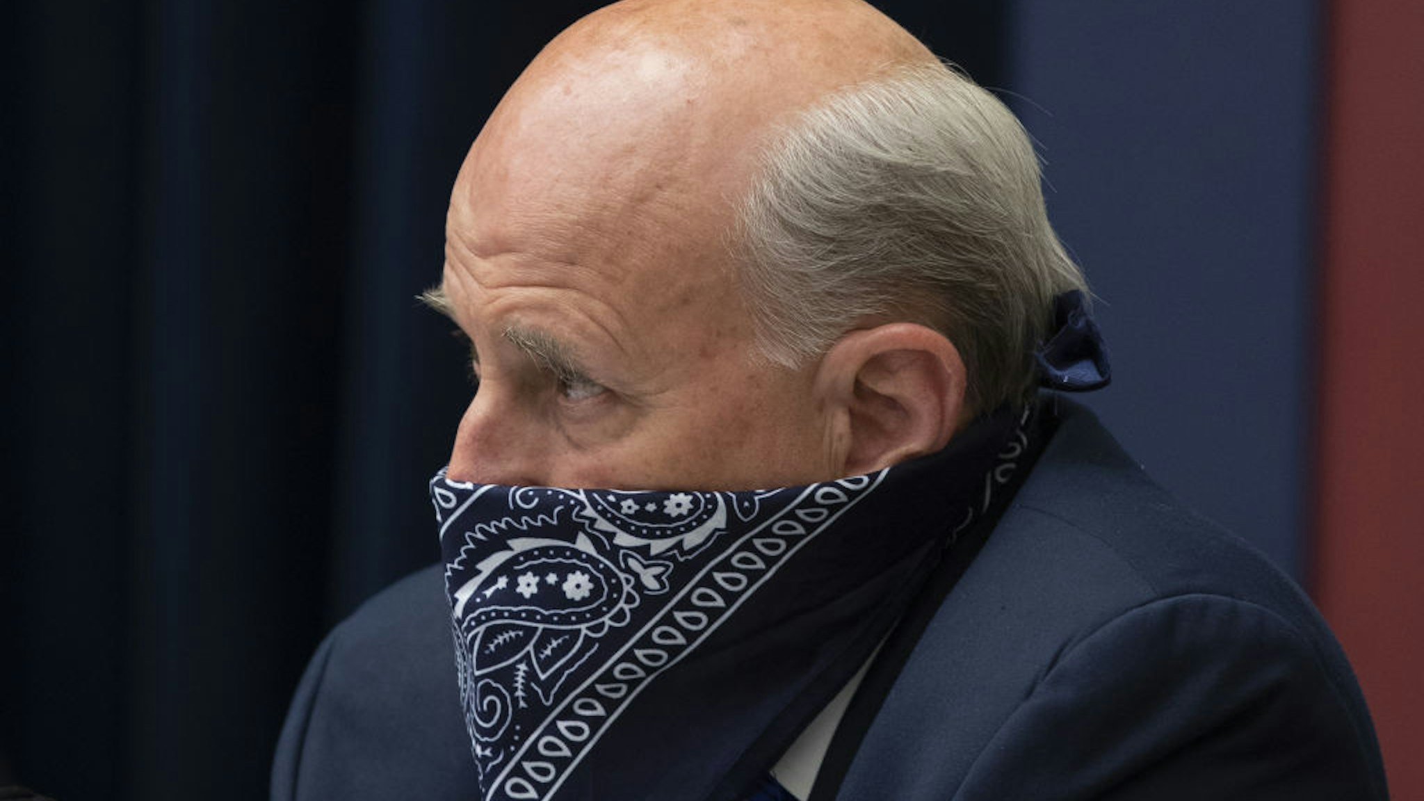 Representative Louie Gohmert, a Republican from Texas, wears a bandanna during a House Natural Resources Committee hearing in Washington, D.C., U.S., on Monday, June 29, 2020. The hearing is titled "U.S. Park Police Attack on Peaceful Protesters at Lafayette Square Park." Photographer: Michael Reynolds/EPA/Bloomberg via Getty Images