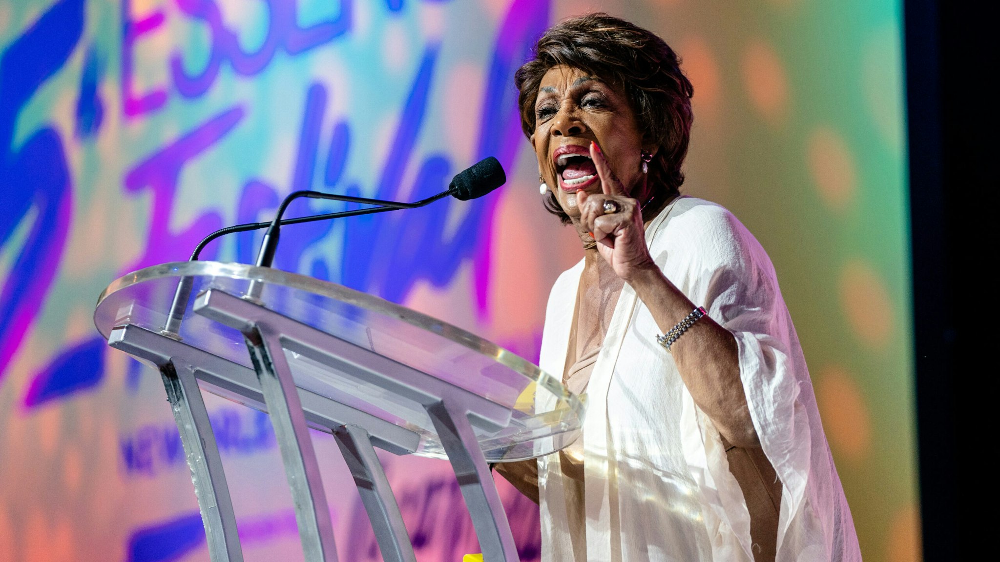 NEW ORLEANS, LOUISIANA - JULY 06: U.S Representative Maxine Waters speaks at the 25th Essence Music Festival at Ernest N. Morial Convention Center on July 06, 2019 in New Orleans, Louisiana.