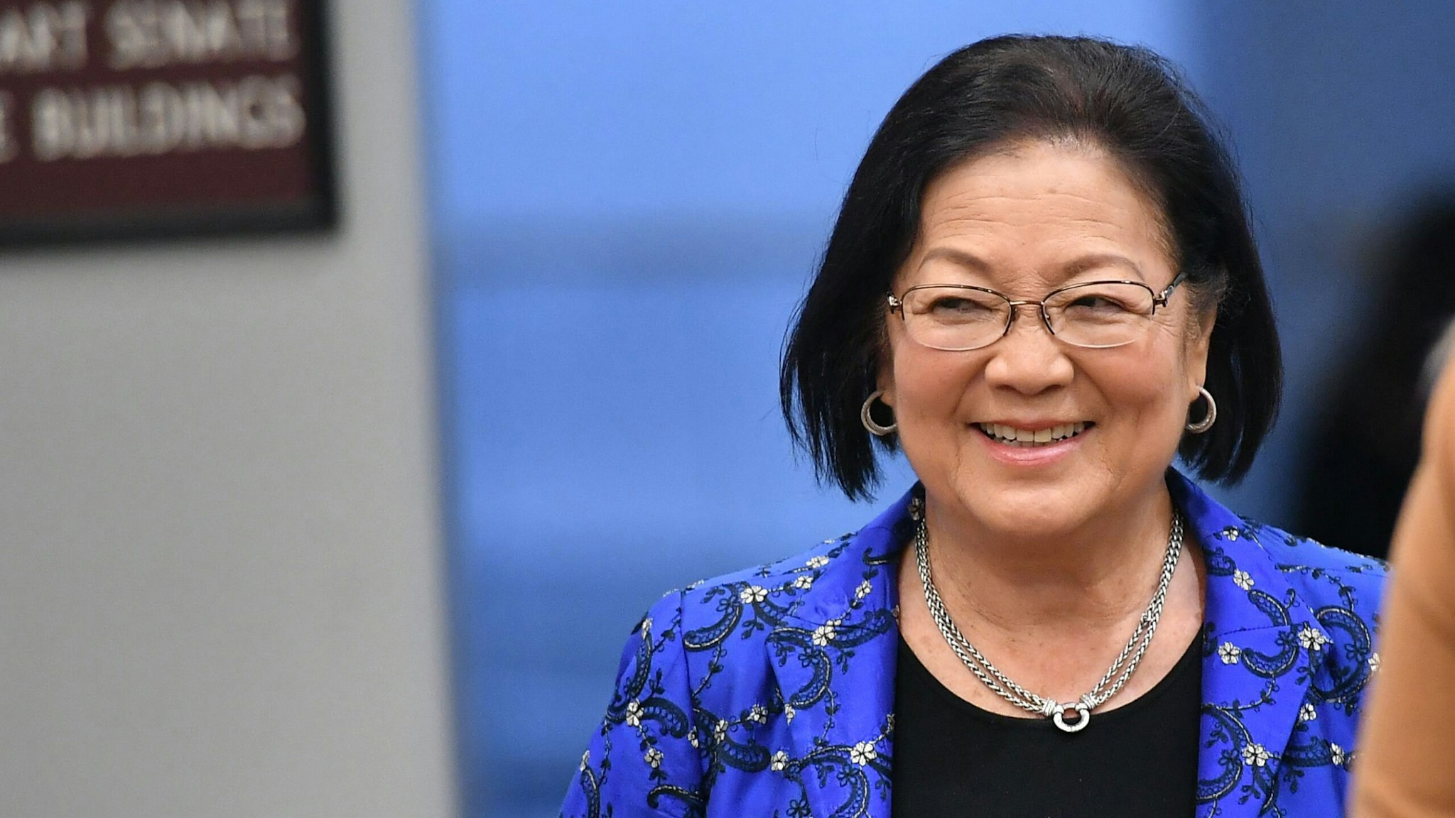 Senator Mazie Hirono(L) (D-HI) arrives during the impeachment trial of US President Donald Trump on Capitol Hill January 29, 2020, in Washington, DC. - The fight over calling witnesses to testify in President Donald Trump's impeachment trial intensified January 28, 2020 after Trump's lawyers closed their defense calling the abuse of power charges against him politically motivated. Democrats sought to have the Senate subpoena former White House national security advisor John Bolton to provide evidence after leaks from his forthcoming book suggested he could supply damning evidence against Trump.