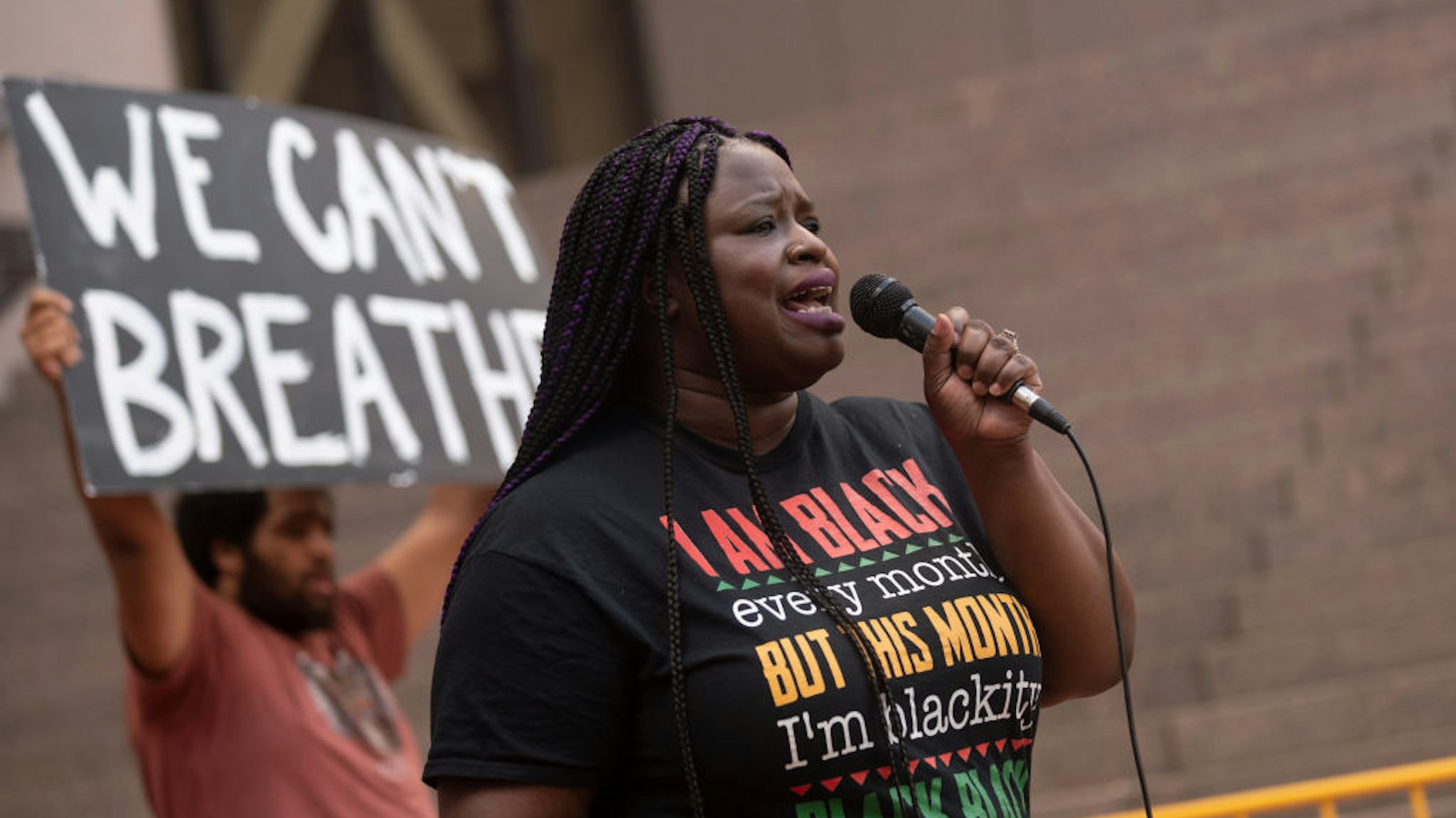 Nekima Levy Armstrong, civil rights lawyer and former candidate for Minneapolis Mayor, speaks at a rally outside the Hennepin County Government Center on June 11, 2020 in Minneapolis, Minnesota. The demonstration called for police reform and justice for George Floyd who was killed by members of the Minneapolis Police Department on May 25. (Photo by Stephen Maturen/Getty Images)