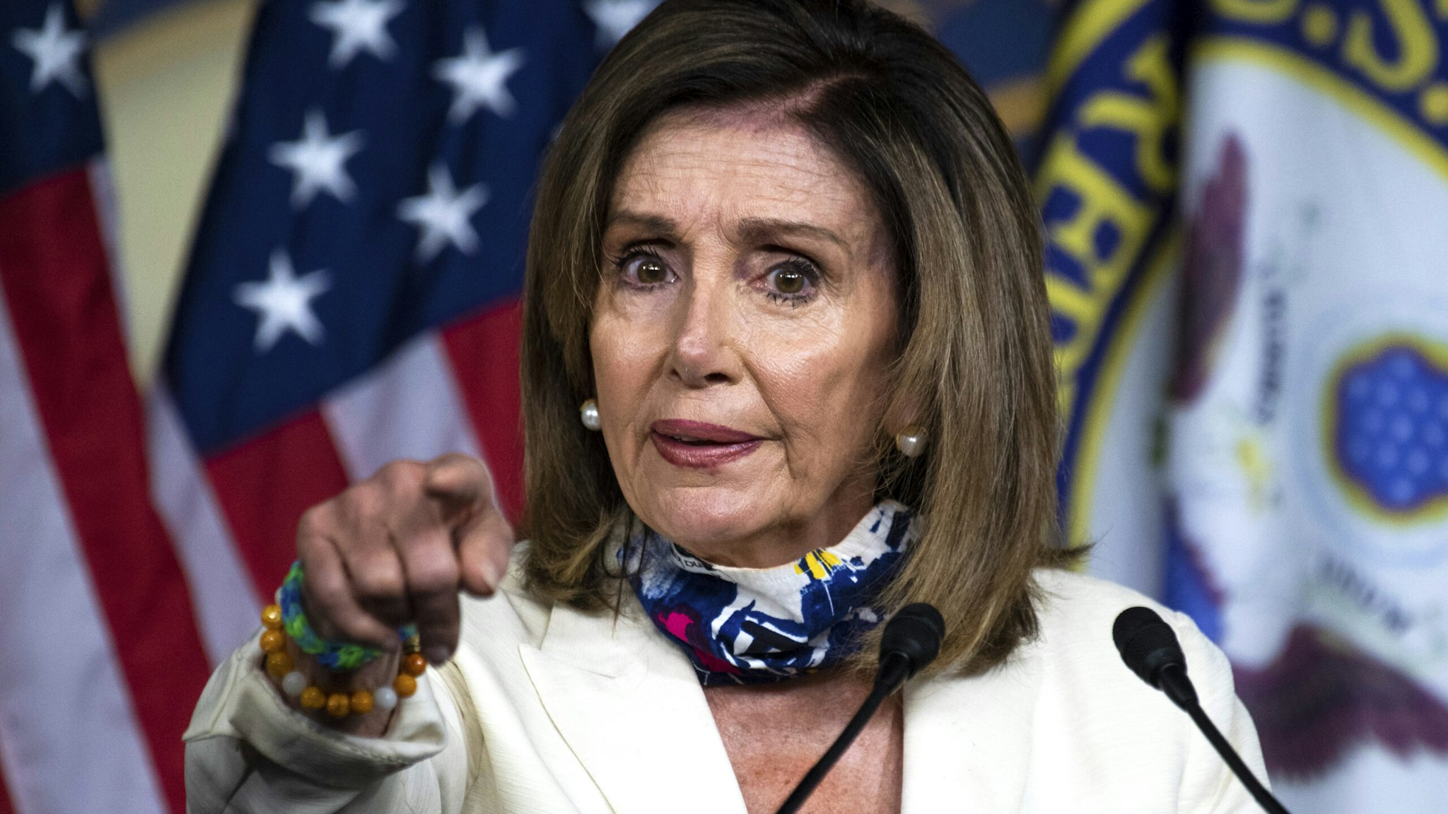 UNITED STATES - JULY 16: Speaker of the House Nancy Pelosi, D-Calif., conducts a news conference in the Capitol Visitor Center on Thursday, July 16, 2020.