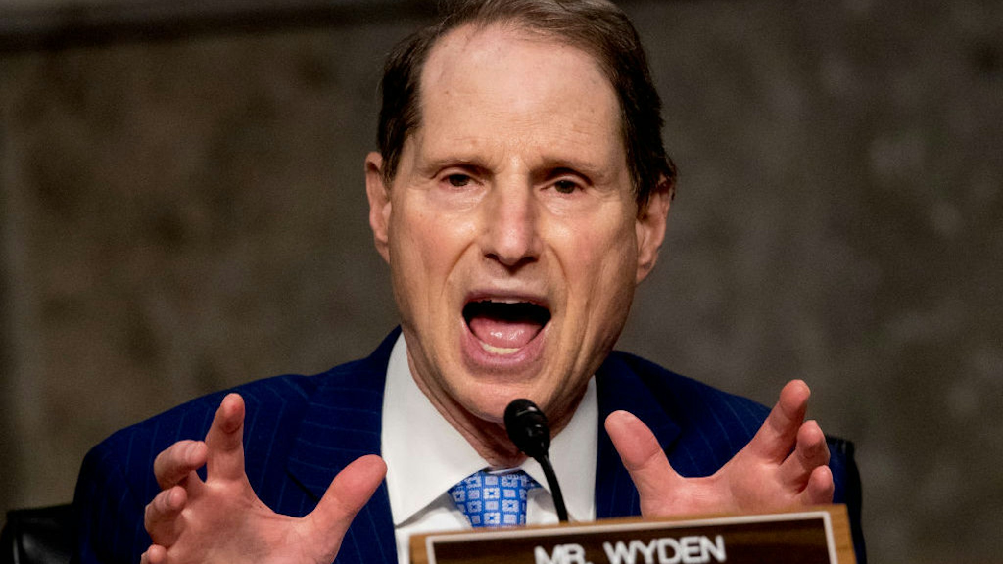 WASHINGTON, DC - JUNE 17: Ranking Member Sen. Ron Wyden, D-Ore., speaks as U.S. Trade Representative Robert Lighthizer appears at a Senate Finance Committee hearing on U.S. trade on Capitol Hill, on June 17, 2020, in Washington DC. (Photo by Andrew Harnik-Pool/Getty Images)