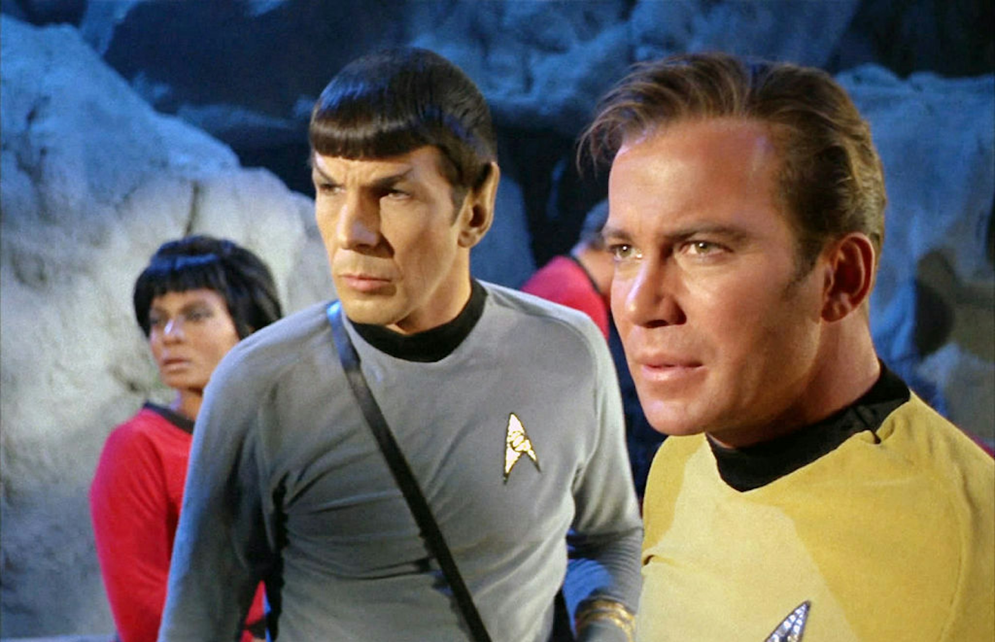 From left: Nichelle Nichols as Lt. Nyota Uhura, Leonard Nimoy as Mr. Spock and William Shatner as Captain James T. Kirk in the STAR TREK: THE ORIGINAL SERIES episode, "The City on the Edge of Forever." Original air date, April 6, 1967. Image is a screen grab. (Photo by CBS via Getty Images)