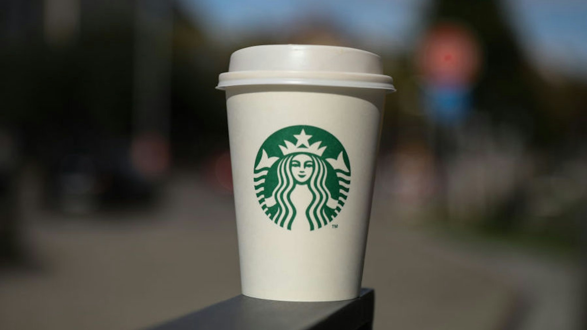 A Starbucks Coffe Cup is seen in Stuttgart, Germany on October 20, 2019 (Photo by AB/NurPhoto via Getty Images)