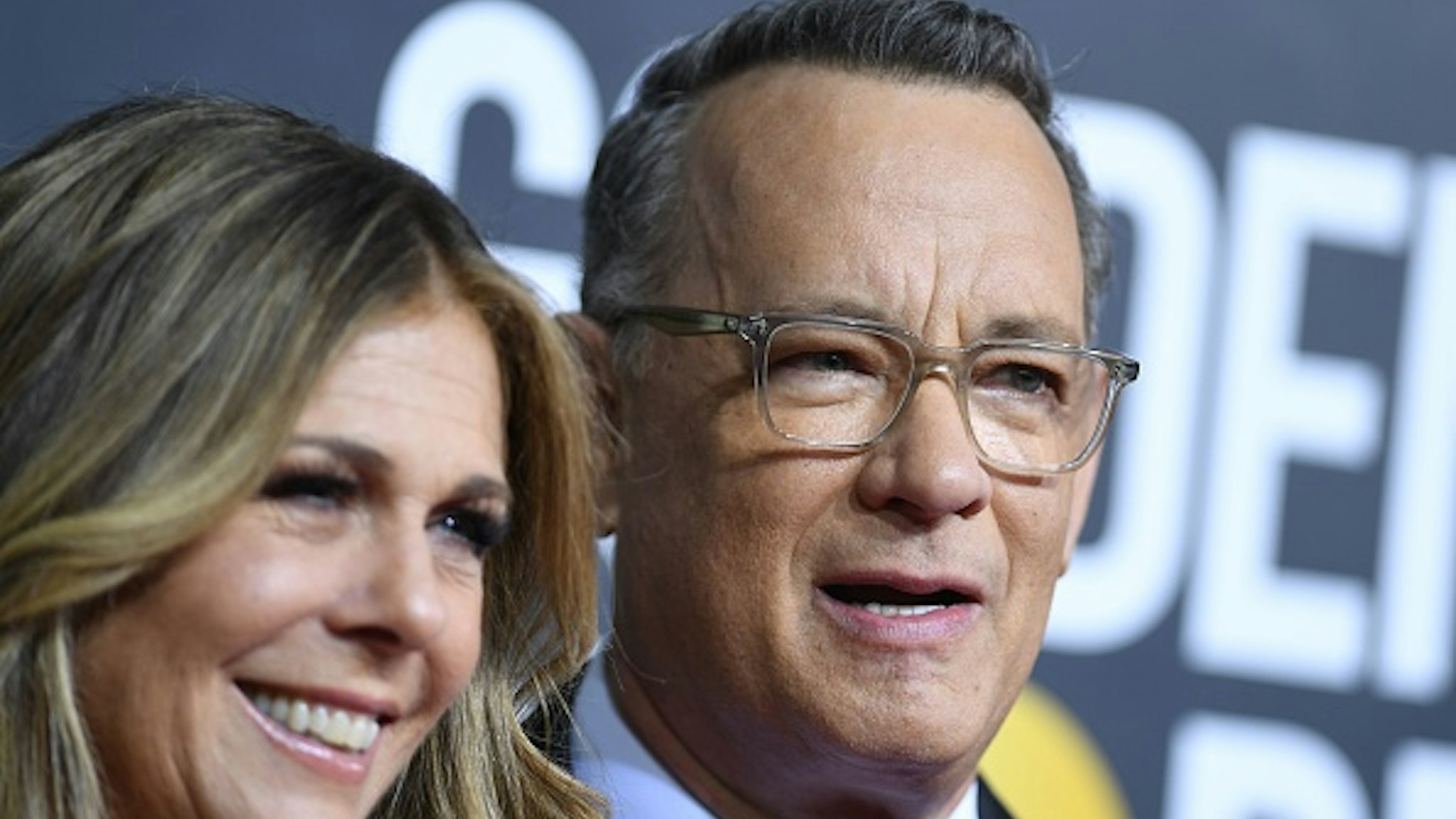 US actor Tom Hanks and wife Rita Wilson arrive for the 77th annual Golden Globe Awards on January 5, 2020, at The Beverly Hilton hotel in Beverly Hills, California.