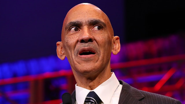 ATLANTA, GA - FEBRUARY 02: Former NFL Coach Tony Dungy speaks during the 2019 Athletes in Action/Bart Starr award at the 32nd Annual Super Bowl Breakfast during Super Bowl LIII week on February 2, 2019 at the Marriott Marquis in Atlanta, GA.
