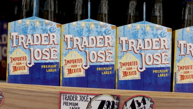 PINECREST, FL - OCTOBER 18: Trader Joe's beer is seen on the shelf during the grand opening of a Trader Joe's on October 18, 2013 in Pinecrest, Florida. Trader Joe's opened its first store in South Florida where shoppers can now take advantage of the California grocery chains low-cost wines and unique items not found in other stores. About 80 percent of what they sell is under the Trader Joe's private label.