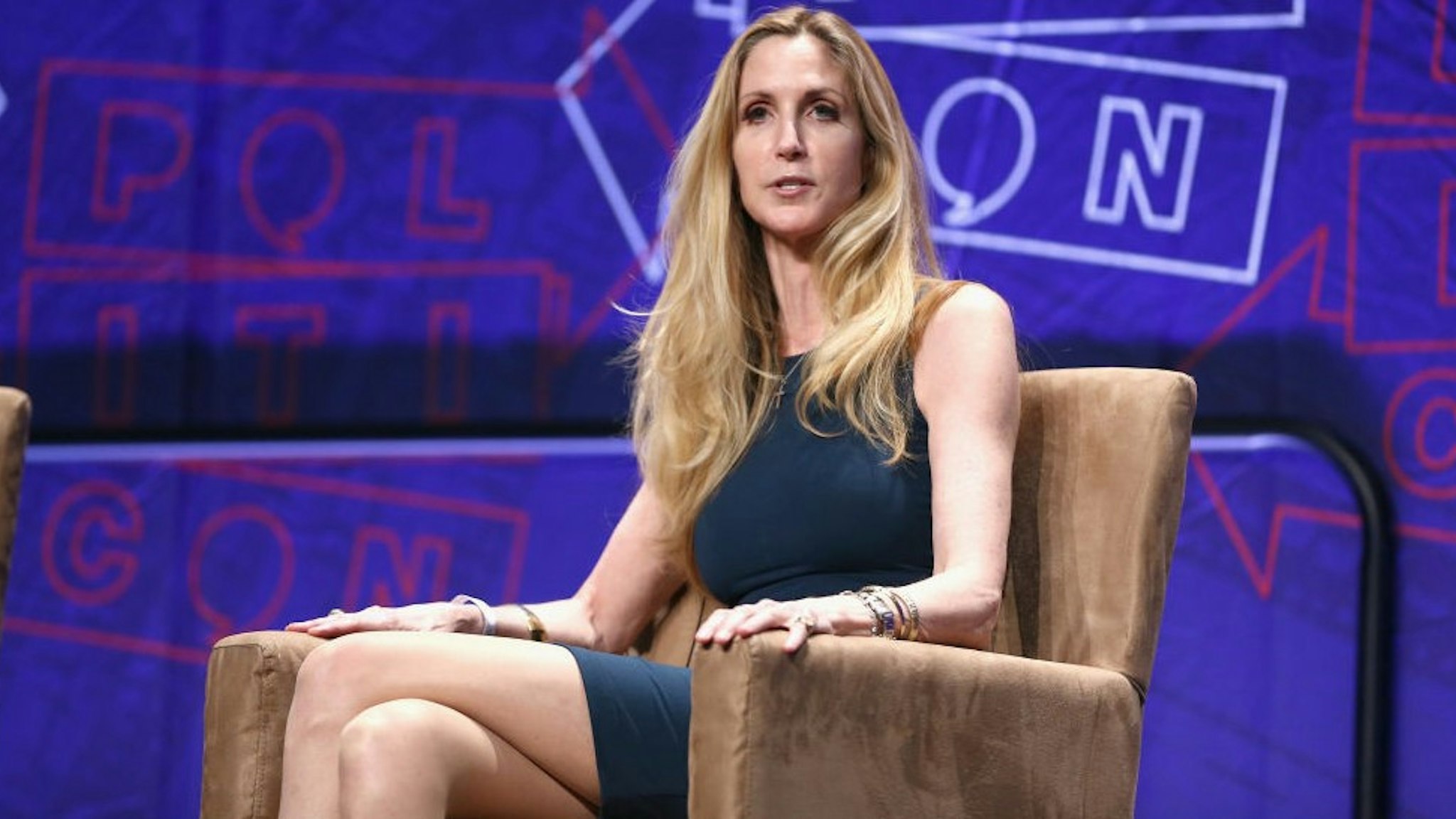 LOS ANGELES, CA - OCTOBER 20: Ann Coulter speaks onstage during Politicon 2018 at Los Angeles Convention Center on October 20, 2018 in Los Angeles, California. (Photo by