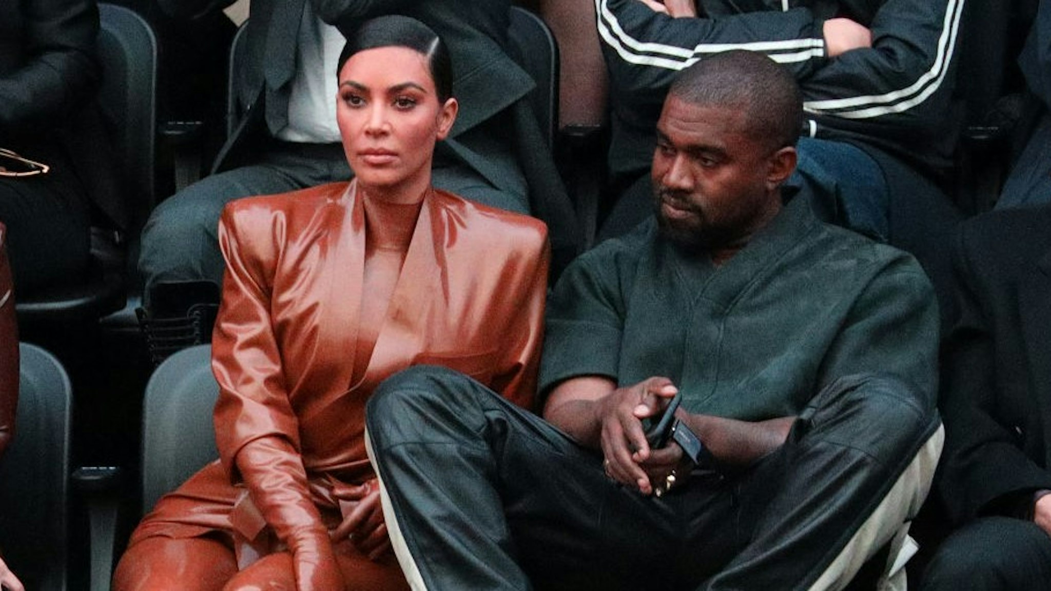 PARIS, FRANCE - MARCH 01: (EDITORIAL USE ONLY) Kim Kardashian and Kanye West attend the Balenciaga show as part of the Paris Fashion Week Womenswear Fall/Winter 2020/2021 on March 01, 2020 in Paris, France. (Photo by