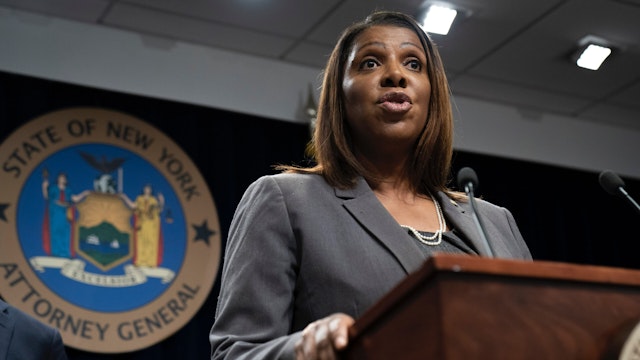 New York Attorney General Letitia James speaks during a press conference, June 11, 2019 in New York City.