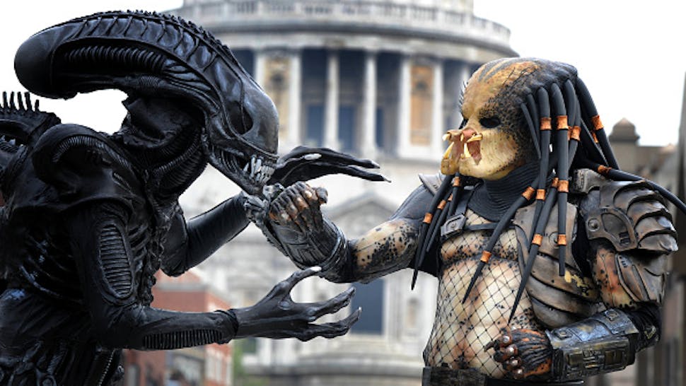 Alien and Predator costume characters spend the day as tourists exploring London ahead of the launch of Alien vs. Predator 2: Requiem.