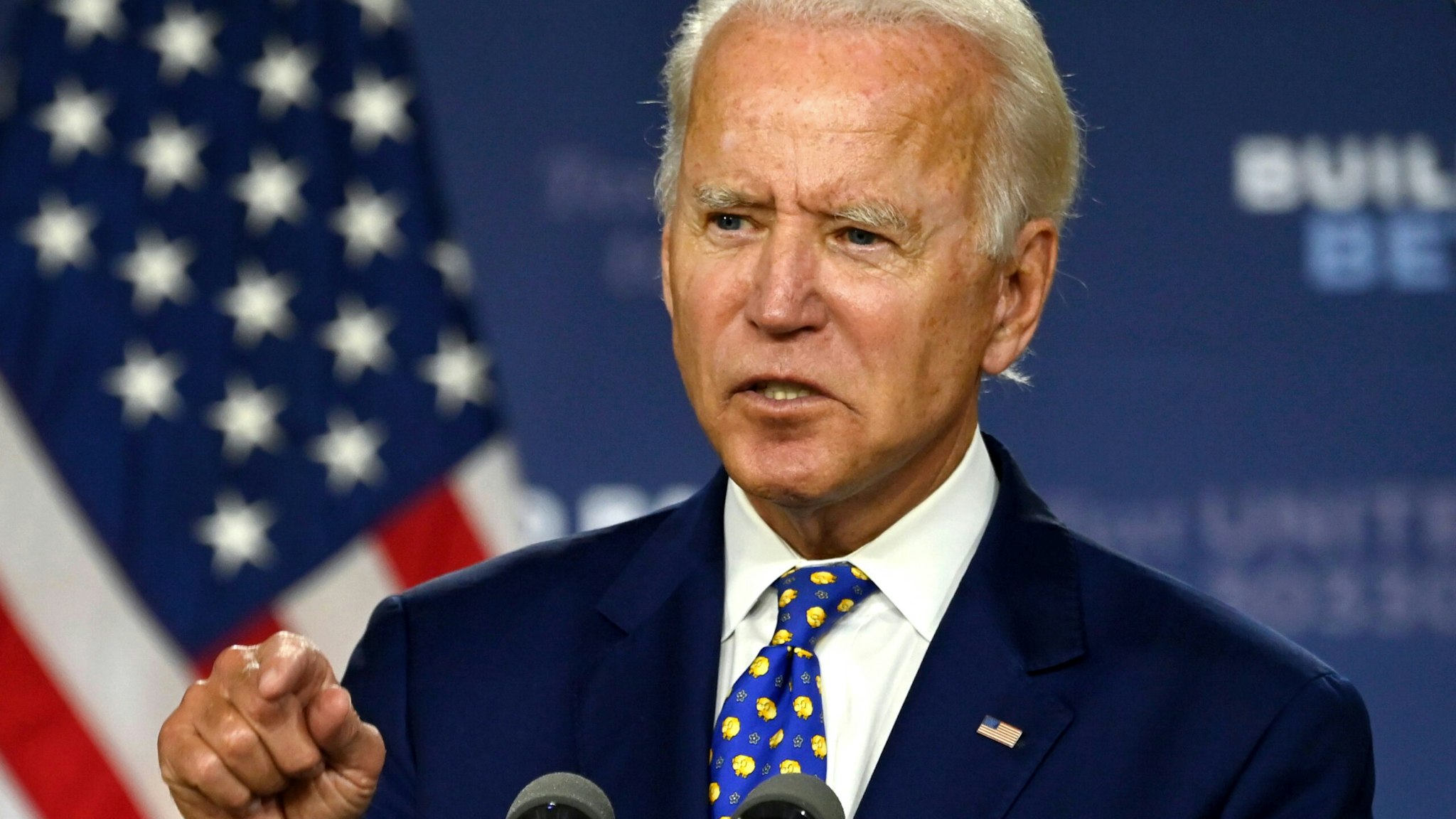 US Democratic presidential candidate and former Vice President Joe Biden speaks during a campaign event at the William "Hicks" Anderson Community Center in Wilmington, Delaware on July 28, 2020.