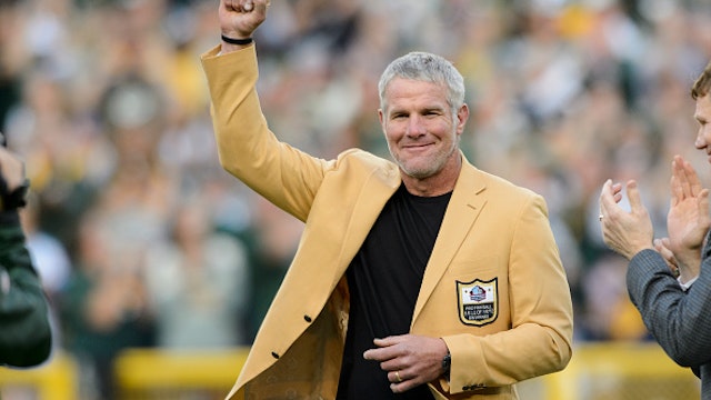 GREEN BAY, WI - OCTOBER 16: Former NFL quarterback Brett Farve looks on as he is inducted into the Ring of Honor during a halftime ceremony during the game between the Green Bay Packers and the Dallas Cowboys on October 16, 2016 at Lambeau Field in Green Bay, Wisconsin. The Cowboys defeated the Packers 30-16.