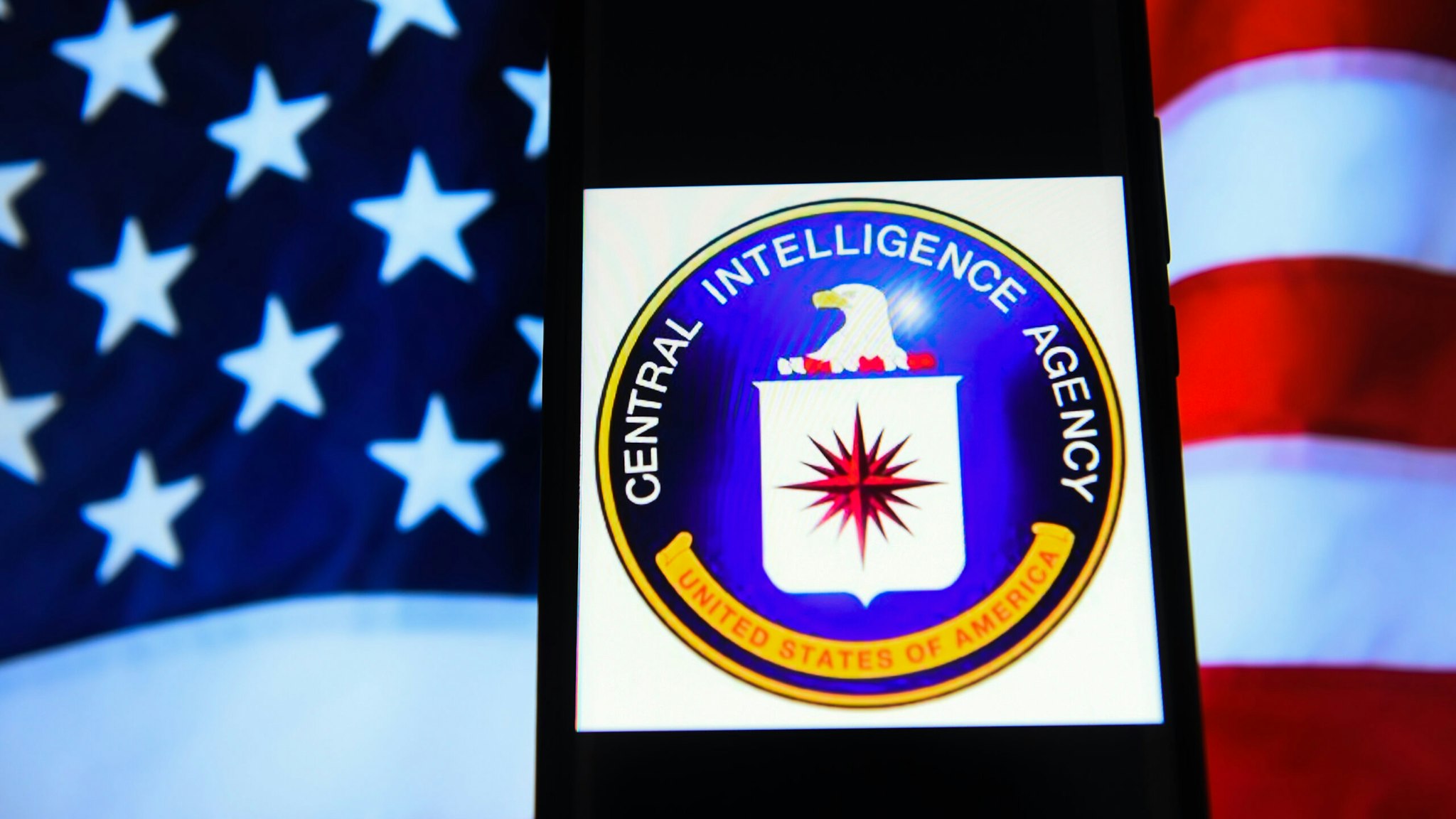 KRAKOW, POLAND - 2018/09/19: In this photo illustration, the Central Intelligence Agency (CIA) logo is seen displayed on an Android mobile phone.