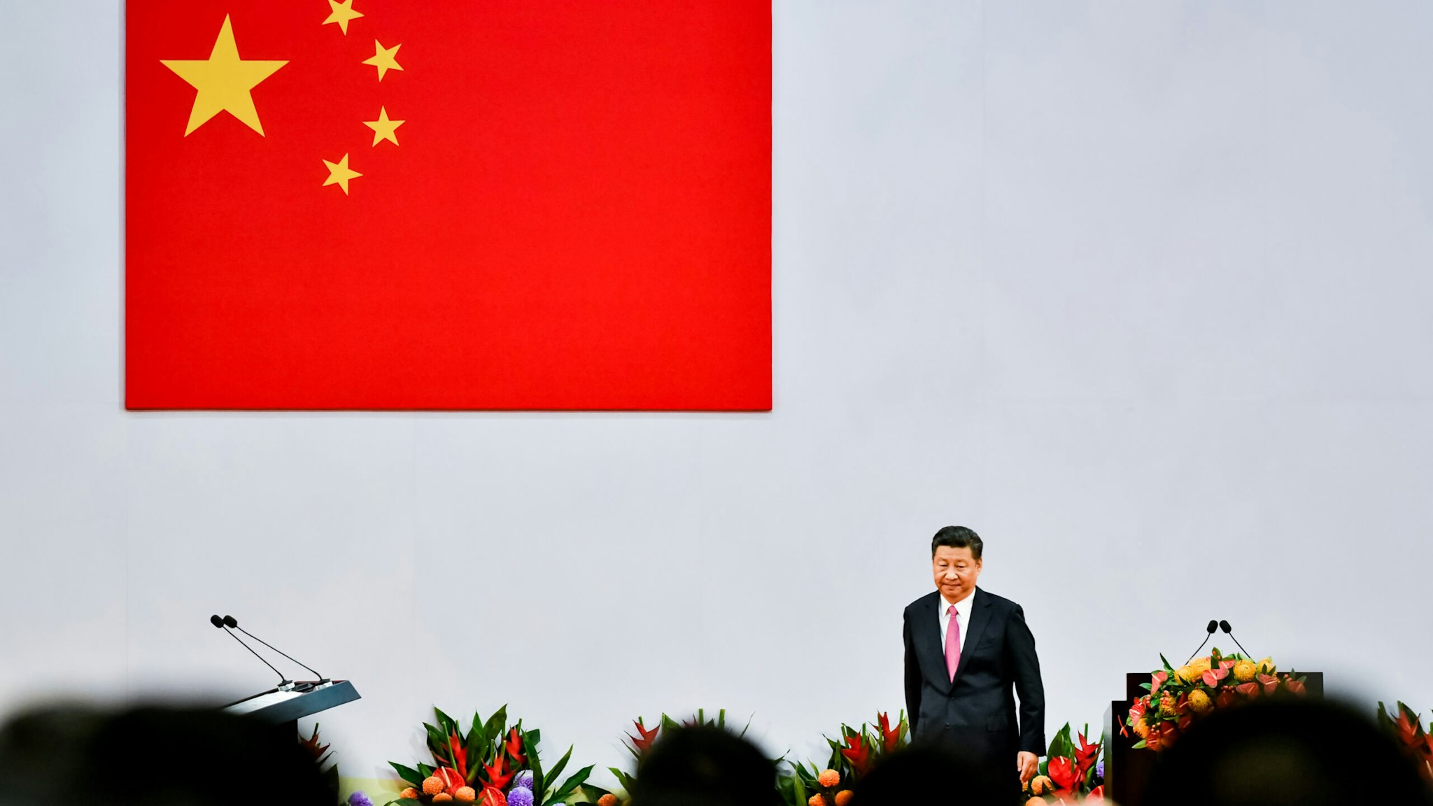 HONG KONG - JULY 01: Chinese President Xi Jinping attends an inauguration ceremony in Hong Kong, China on July 1, 2017 in Hong Kong, Hong Kong. Chinese President Xi Jinping made a visit to Hong Kong between June 29 and July 1 for the 20th anniversary of the city's handover to Chinese sovereignty.