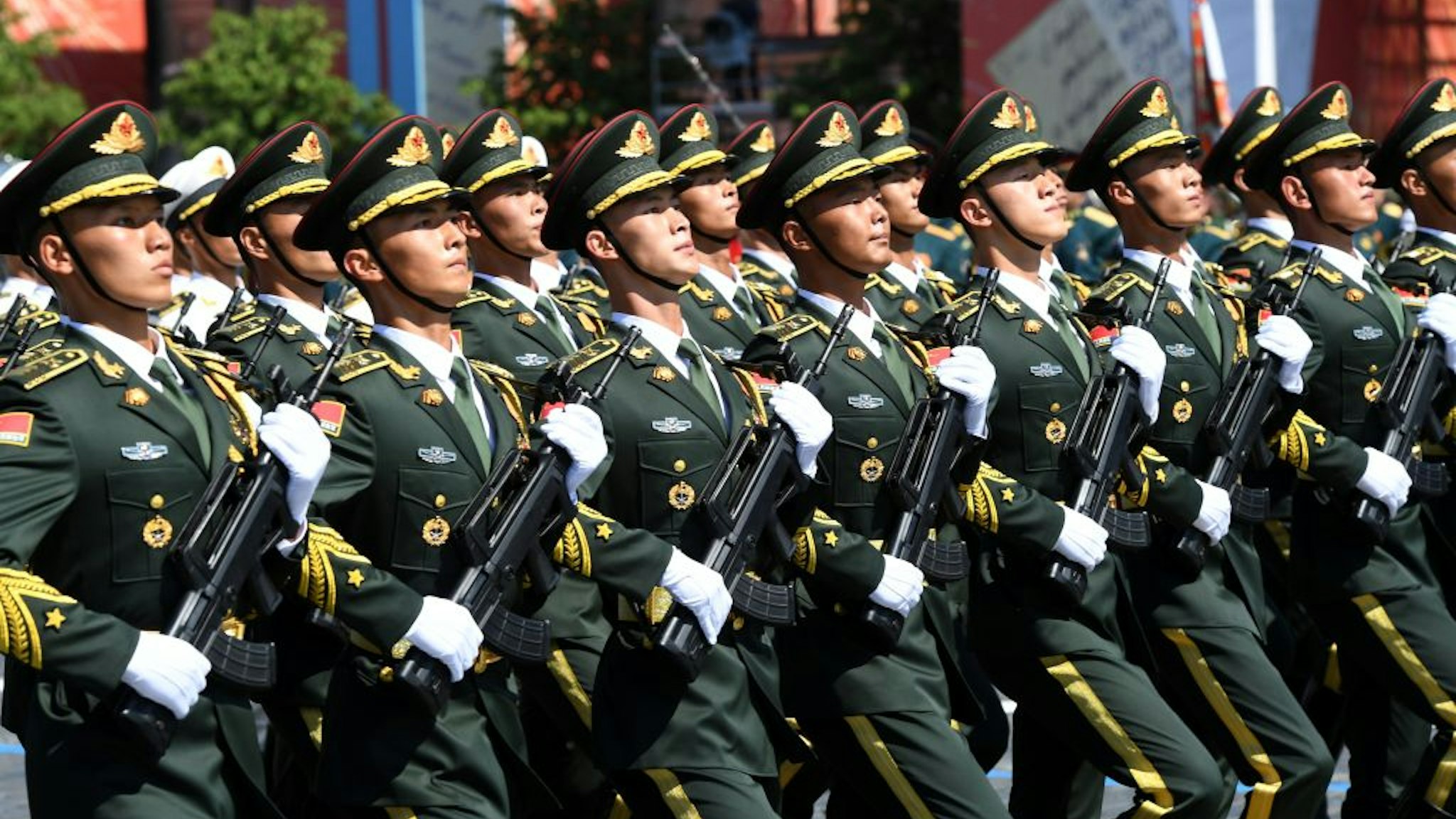 MOSCOW, RUSSIA - JUNE 24: A parade unit of the Chinese Armed Forces during the Victory Day military parade in Red Square marking the 75th anniversary of the victory in World War II, on June 24, 2020 in Moscow, Russia. The 75th-anniversary marks the end of the Great Patriotic War when the Nazi's capitulated to the then Soviet Union. (Photo by Sergey Pyatakov - Host Photo Agency via Getty Images)