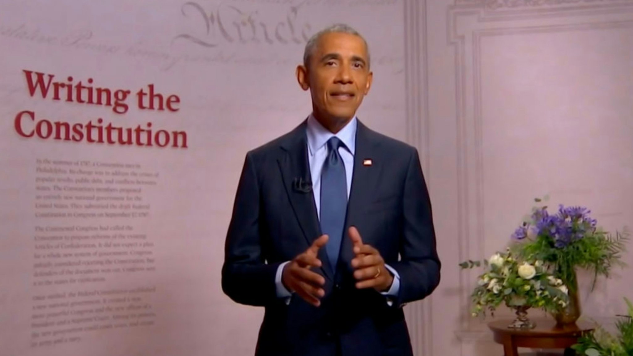 In this screenshot from the DNCC’s livestream of the 2020 Democratic National Convention, former U.S. President Barack Obama addresses the virtual convention on August 19, 2020.