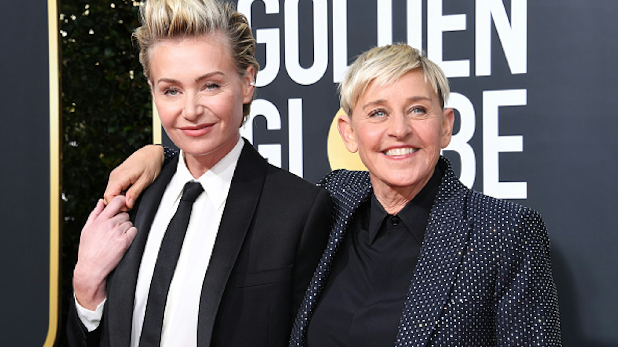 BEVERLY HILLS, CALIFORNIA - JANUARY 05: (L-R) Portia de Rossi and Ellen DeGeneres attend the 77th Annual Golden Globe Awards at The Beverly Hilton Hotel on January 05, 2020 in Beverly Hills, California.