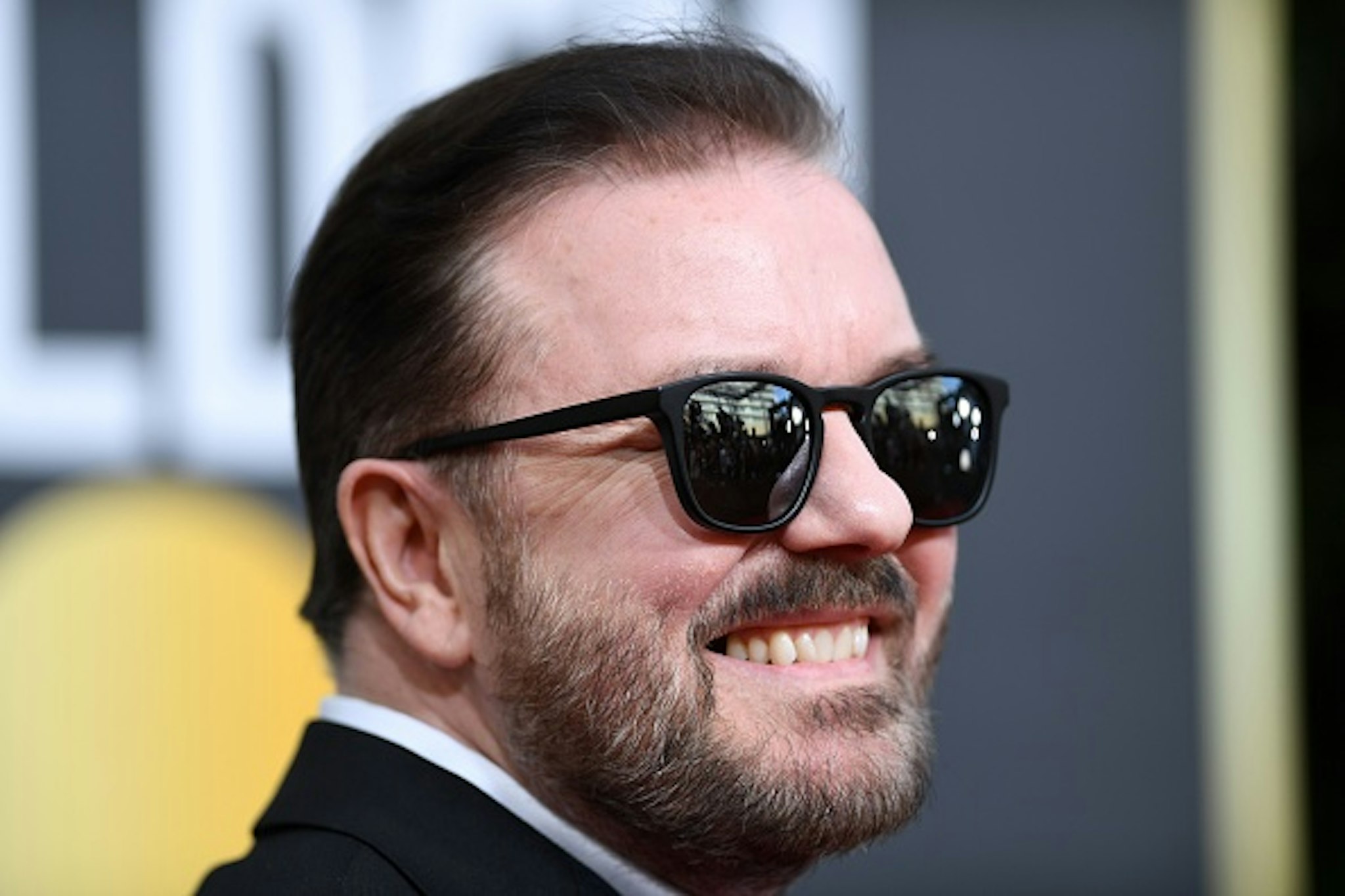 British host Ricky Gervais arrives for the 77th annual Golden Globe Awards on January 5, 2020, at The Beverly Hilton hotel in Beverly Hills, California.