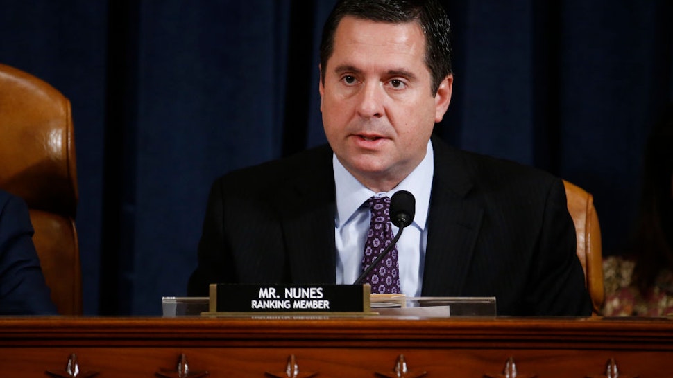 Representative Devin Nunes, a Republican from California and ranking member of the House Intelligence Committee, speaks during an impeachment inquiry hearingon Capitol Hill November 21, 2019 in Washington, DC.