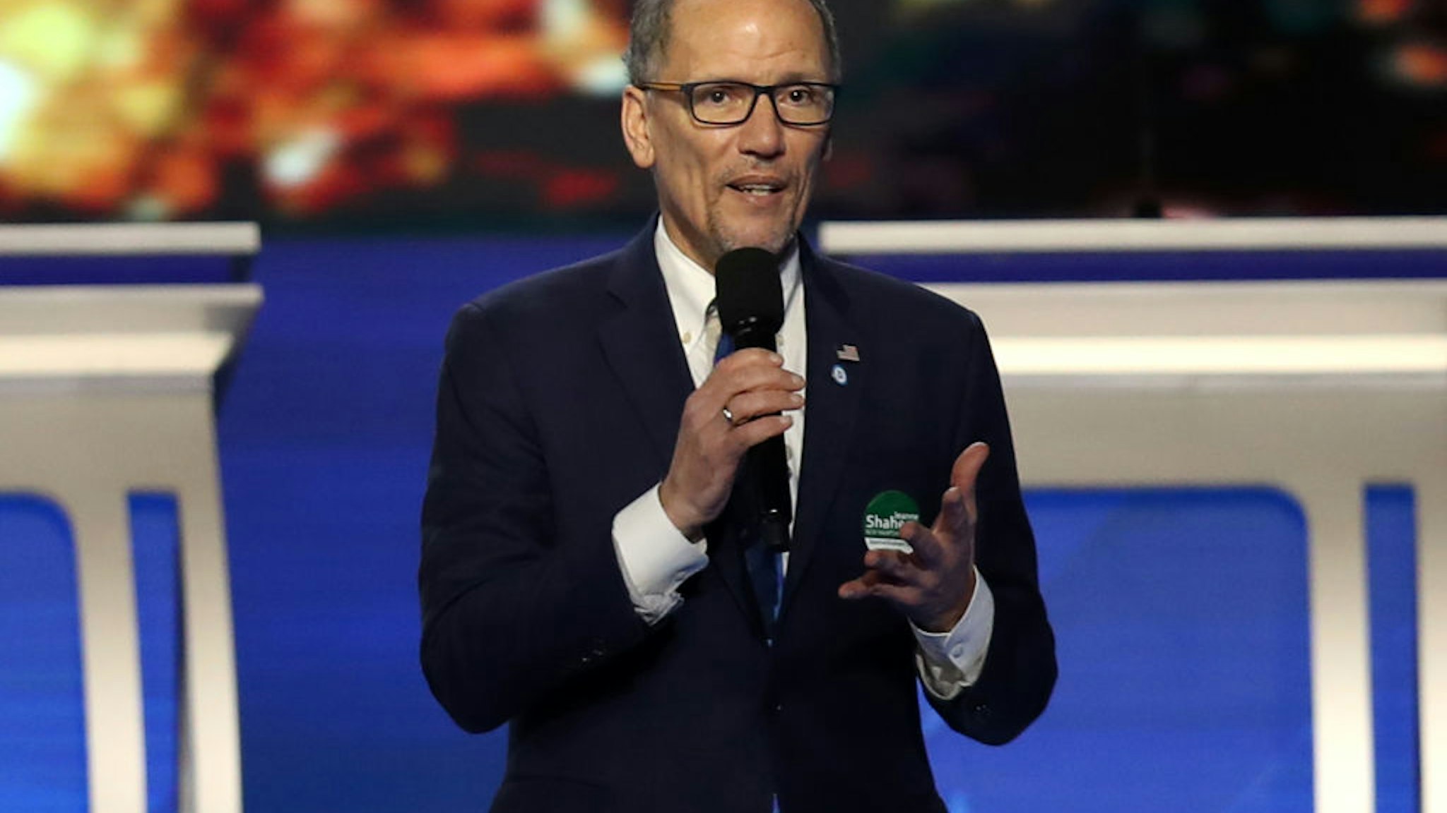 ANCHESTER, NEW HAMPSHIRE - FEBRUARY 07: Chair of the Democratic National Committee Tom Perez speaks prior to the Democratic presidential primary debate in the Sullivan Arena at St. Anselm College on February 07, 2020 in Manchester, New Hampshire. Seven candidates qualified for the second Democratic presidential primary debate of 2020 which comes just days before the New Hampshire primary on February 11. (Photo by Joe Raedle/Getty Images)
