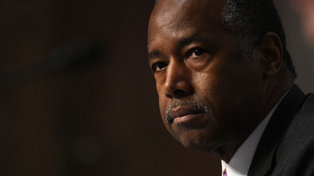 Ben Carson, U.S. Secretary of the U.S. Department of Housing and Urban Development, listens to questions during testimony before the U.S. Senate Committee on Banking, Housing, and Urban Affairs to examine housing regulations during the pandemic on Capitol Hill in Washington, DC.