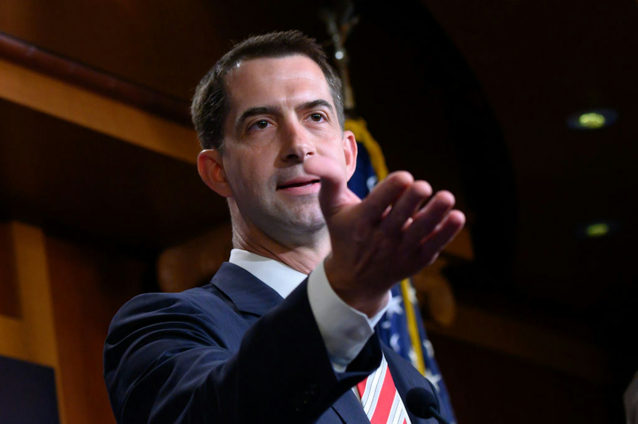 Senator Tom Cotton, a Republican from Arkansas, speaks during a news conference on Republican opposition to statehood for the District of Columbia at the U.S. Capitol in Washington, D.C., U.S., on Wednesday, July 1, 2020.