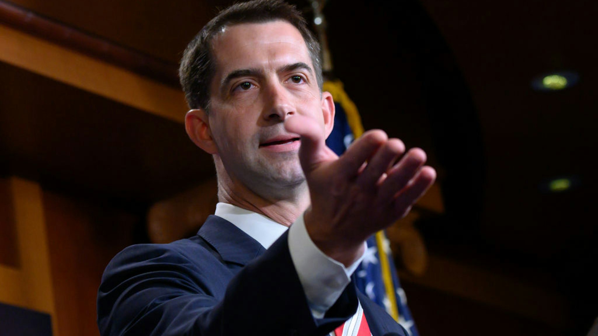 Senator Tom Cotton, a Republican from Arkansas, speaks during a news conference on Republican opposition to statehood for the District of Columbia at the U.S. Capitol in Washington, D.C., U.S., on Wednesday, July 1, 2020.