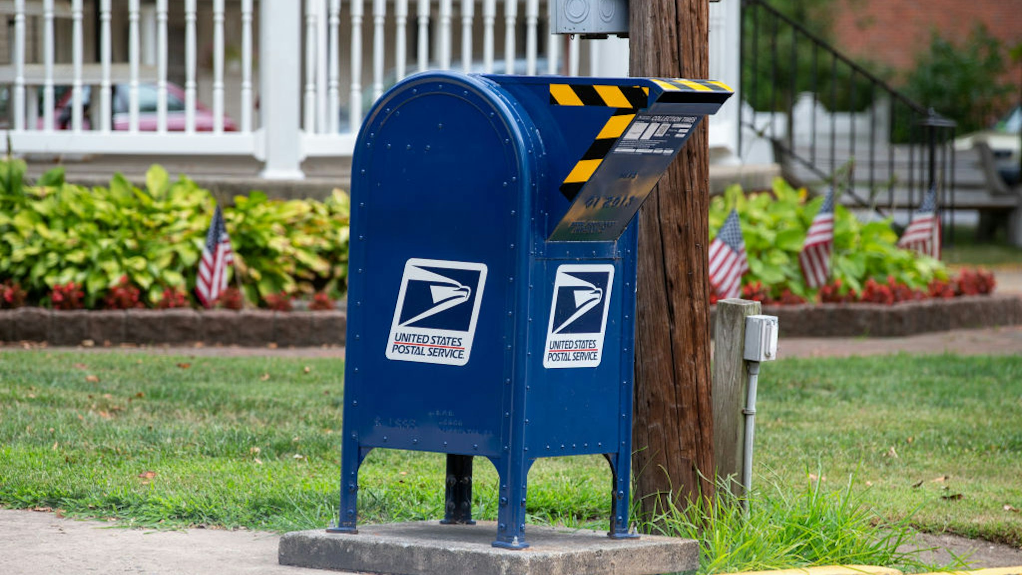 A drive-up United States Postal Service (USPS) mailbox is in King Street Park in Northumberland, Pennsylvania.