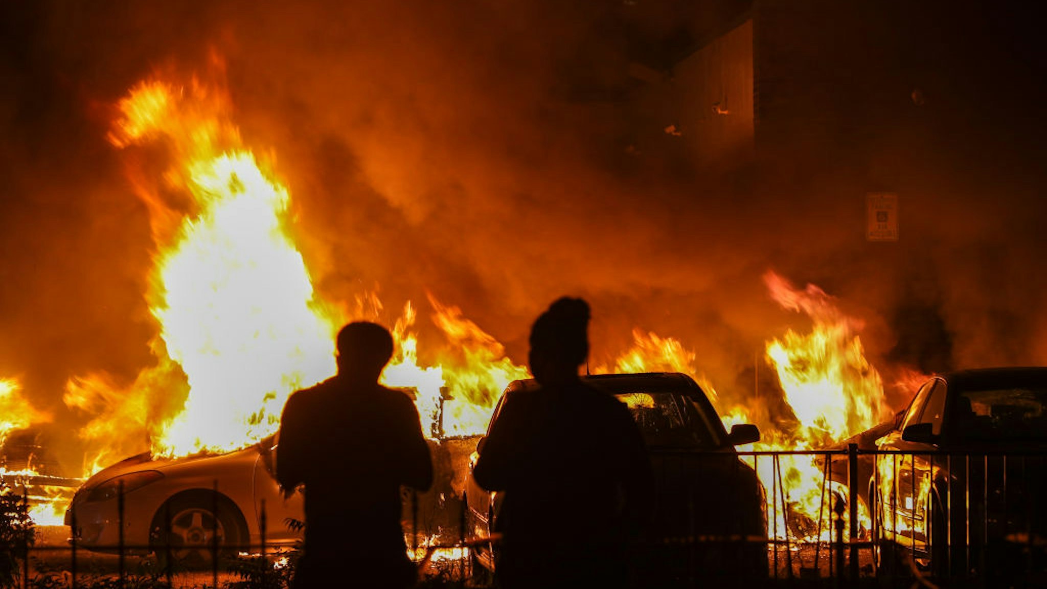 Jacob Blake protesters lit vehicles on fire in Kenosha, Wisconsin, United States on August 24, 2020.